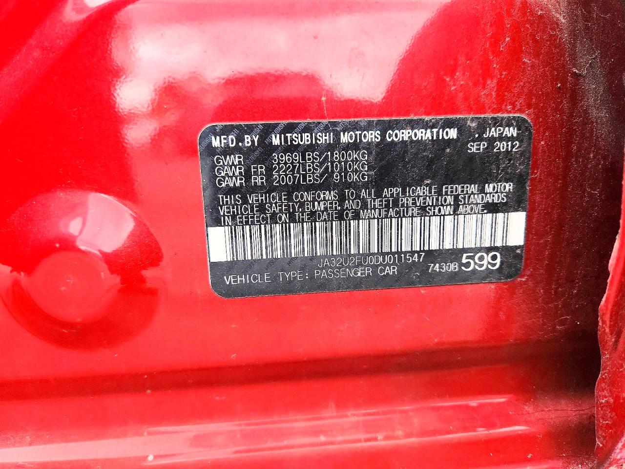 2013 Mitsubishi Lancer Es/es Sport Red vin: JA32U2FU0DU011547