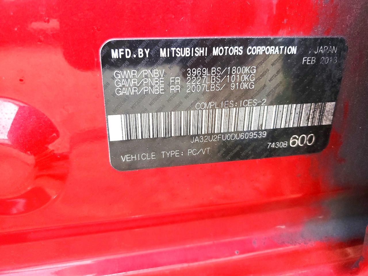 2013 Mitsubishi Lancer Es Red vin: JA32U2FU0DU609539