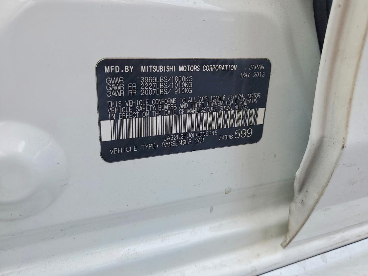 2014 Mitsubishi Lancer Es/es Sport White vin: JA32U2FU0EU005345