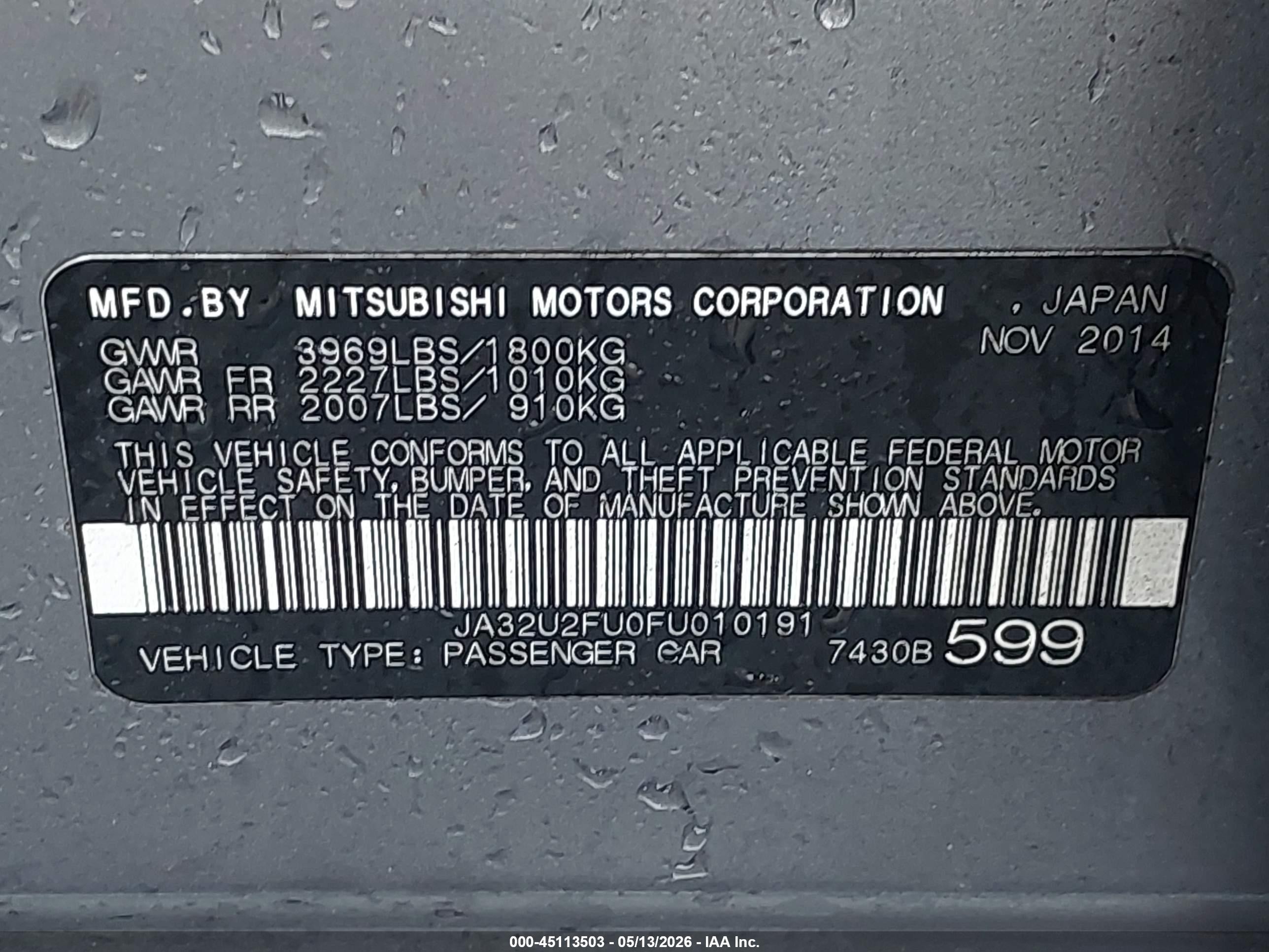 2015 Mitsubishi Lancer Es Silver vin: JA32U2FU0FU010191