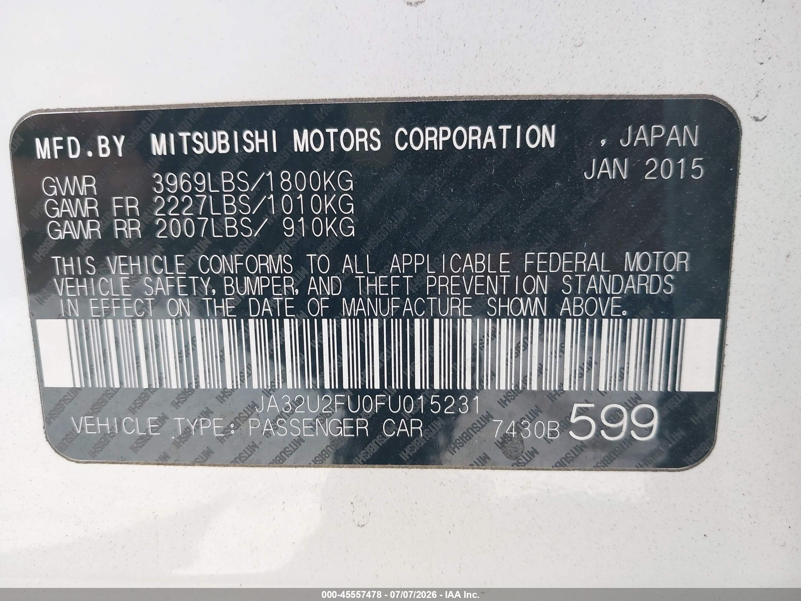 2015 Mitsubishi Lancer Es White vin: JA32U2FU0FU015231