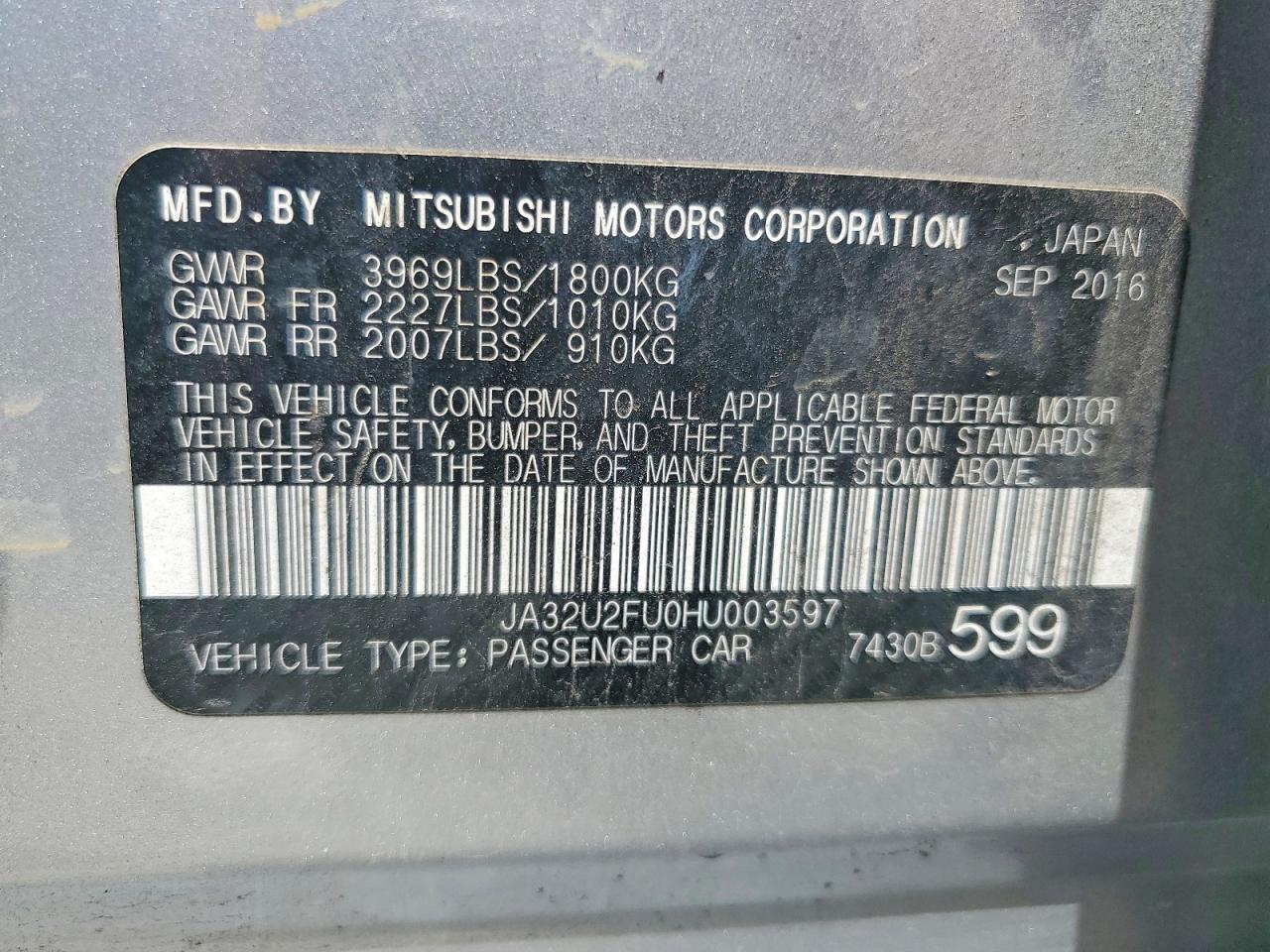 2017 Mitsubishi Lancer Es Silver vin: JA32U2FU0HU003597