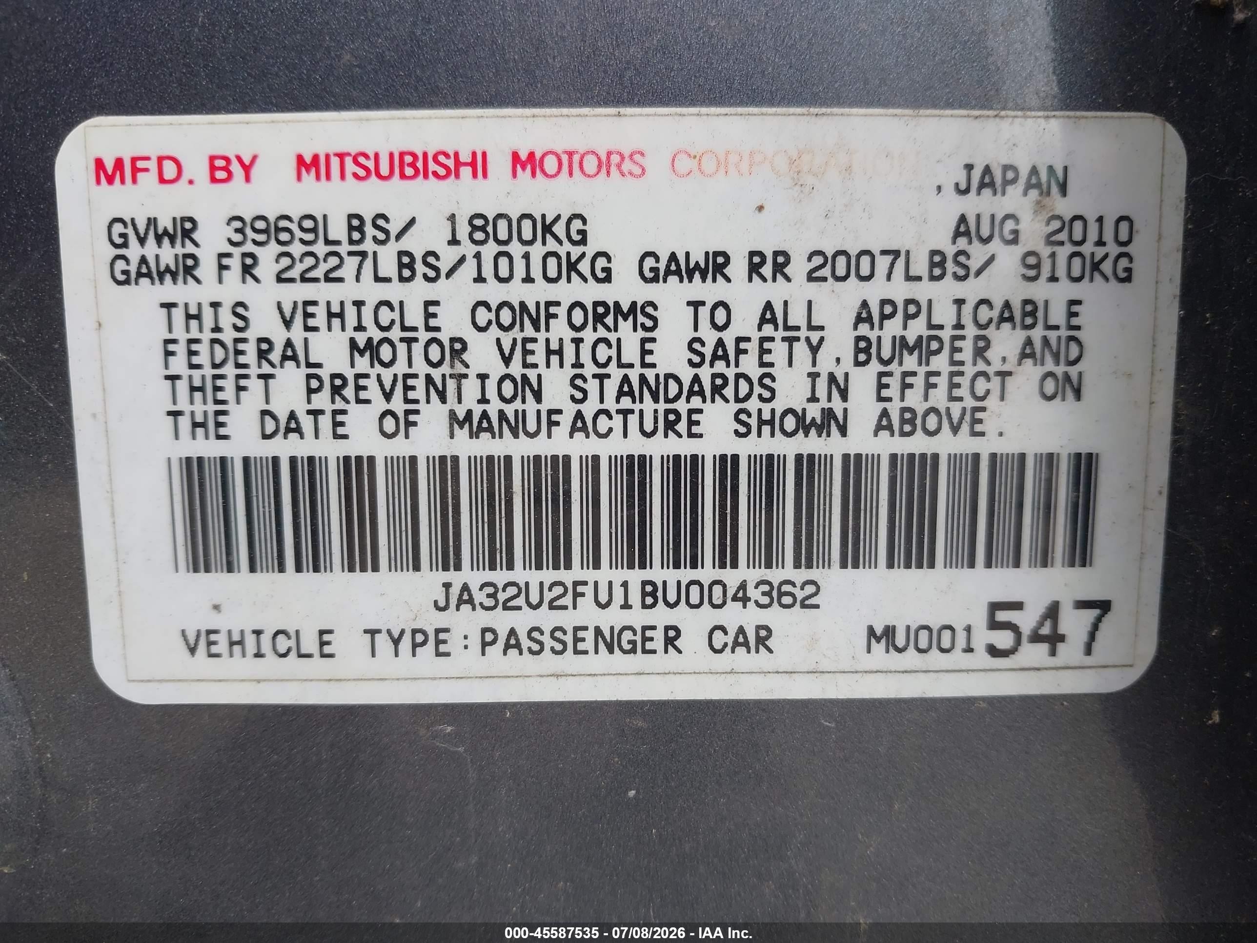 2011 Mitsubishi Lancer Es Green vin: JA32U2FU1BU004362