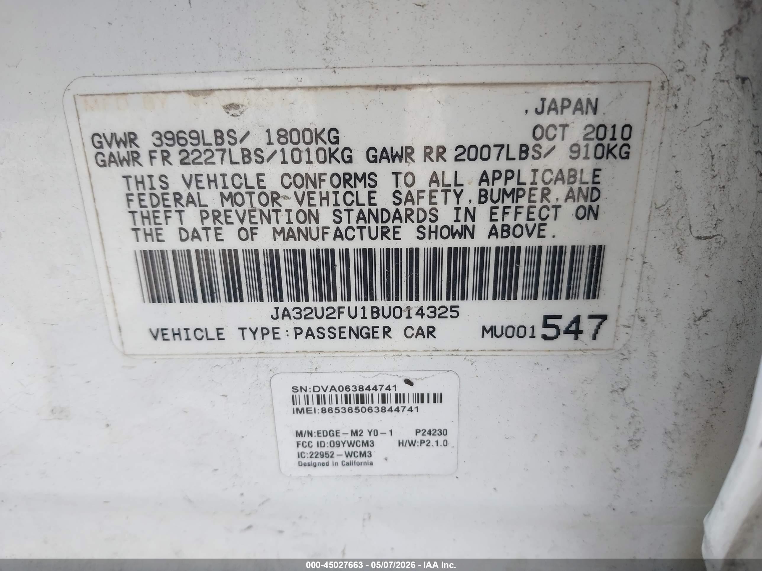 2011 Mitsubishi Lancer Es White vin: JA32U2FU1BU014325