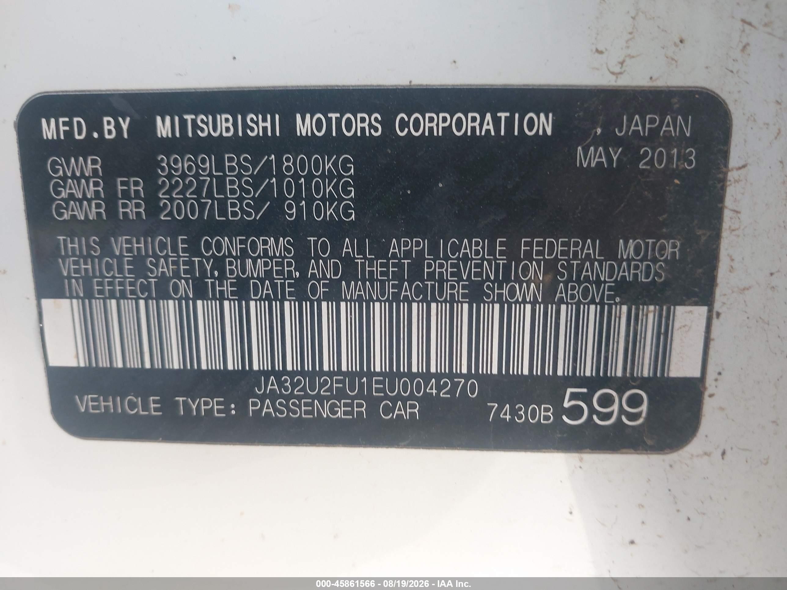 2014 Mitsubishi Lancer Es White vin: JA32U2FU1EU004270