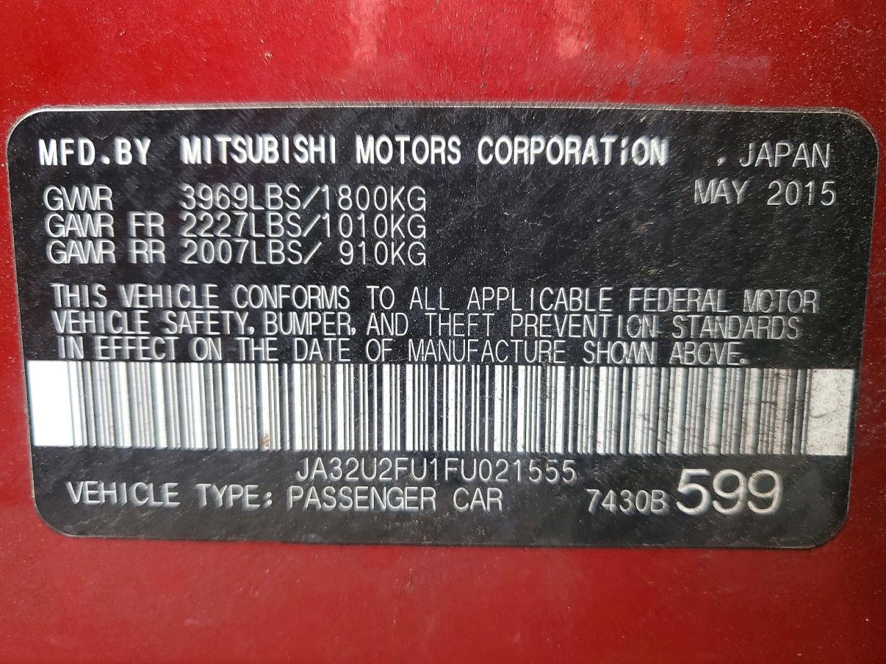 2015 Mitsubishi Lancer Es Red vin: JA32U2FU1FU021555