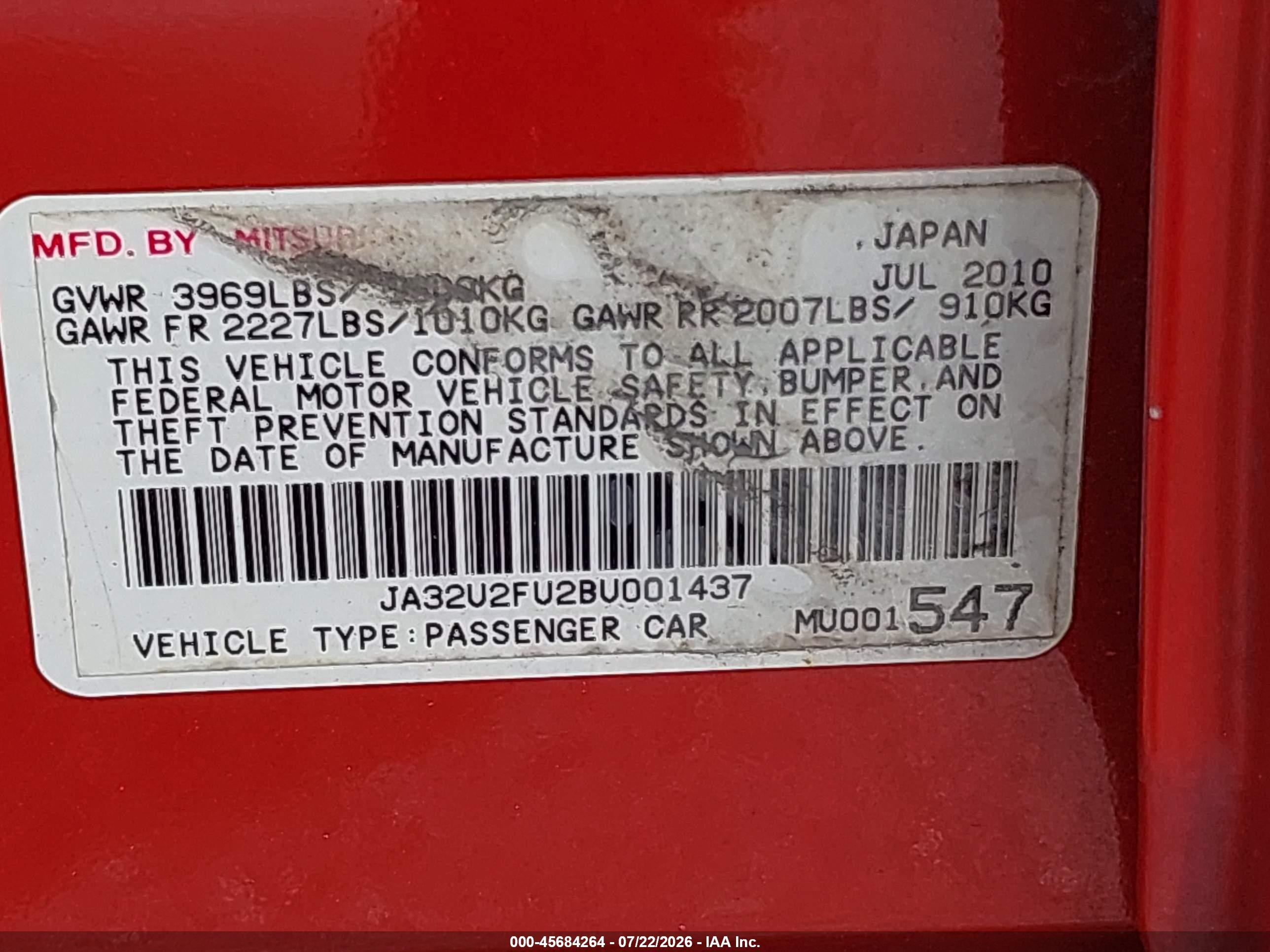 2011 Mitsubishi Lancer Es Red vin: JA32U2FU2BU001437