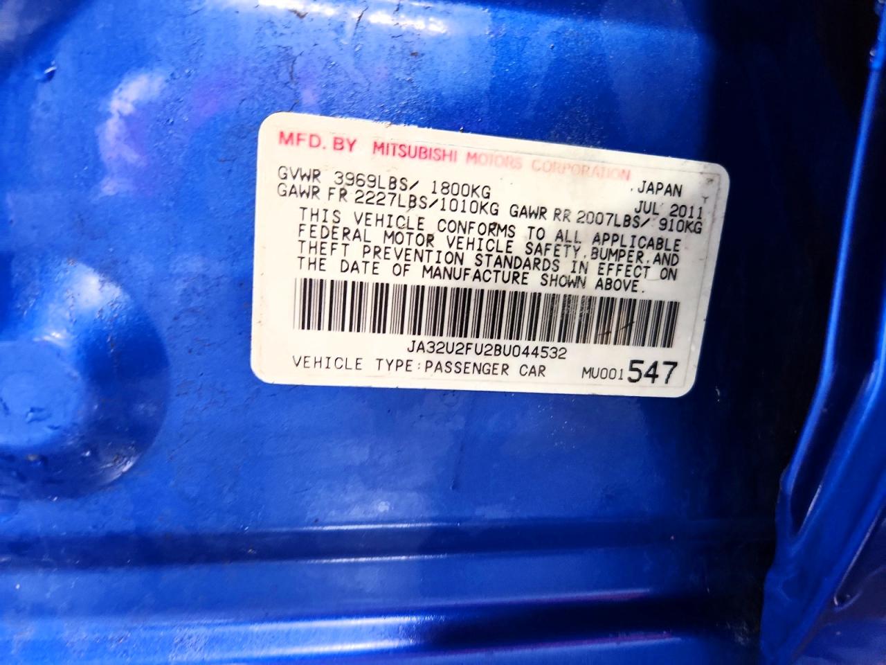 2011 Mitsubishi Lancer Es Blue vin: JA32U2FU2BU044532