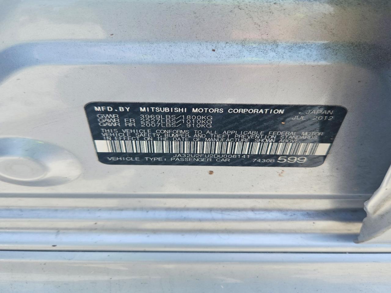 2013 Mitsubishi Lancer Es/es Sport Silver vin: JA32U2FU2DU006141