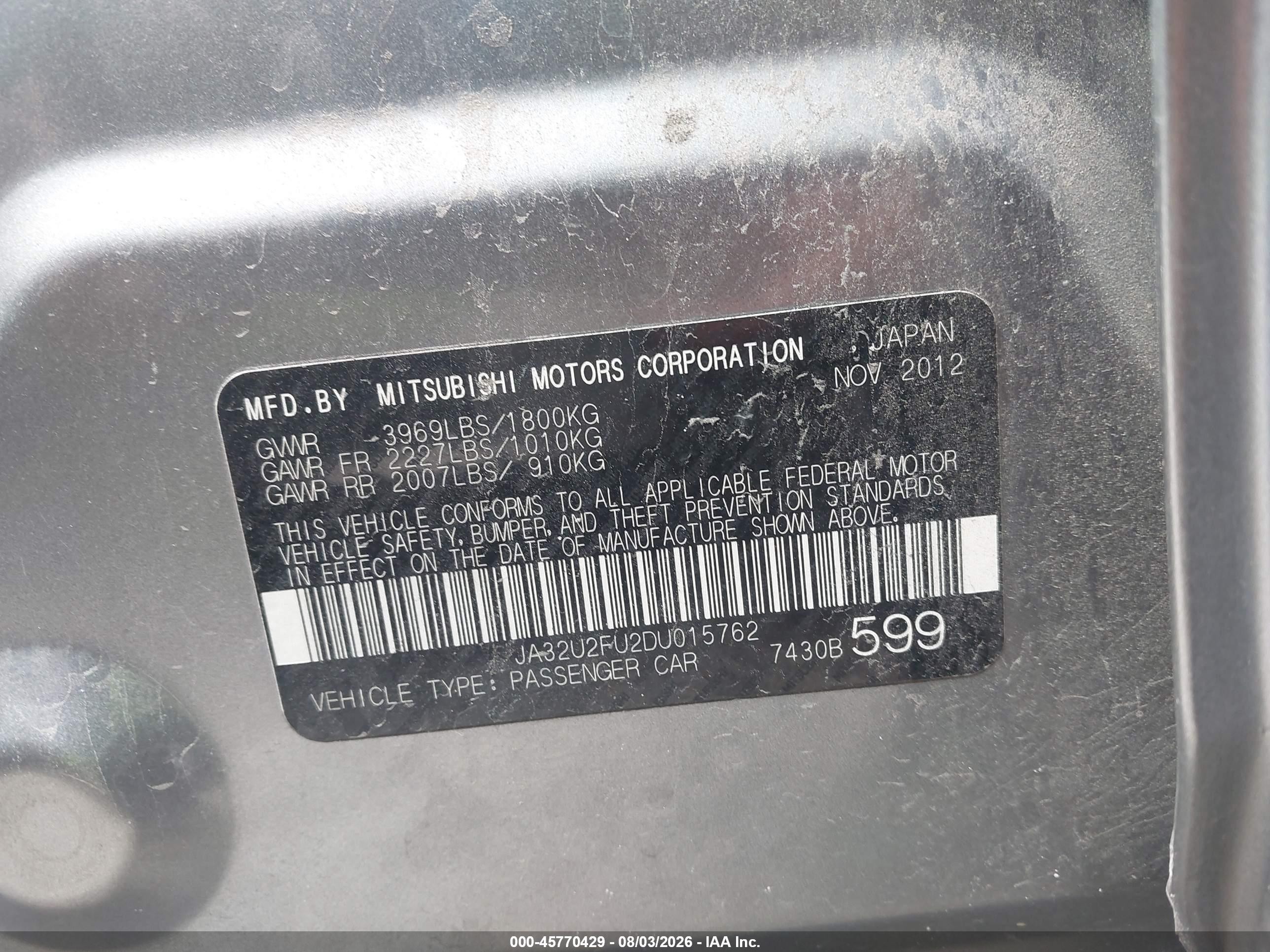 2013 Mitsubishi Lancer Es Gray vin: JA32U2FU2DU015762