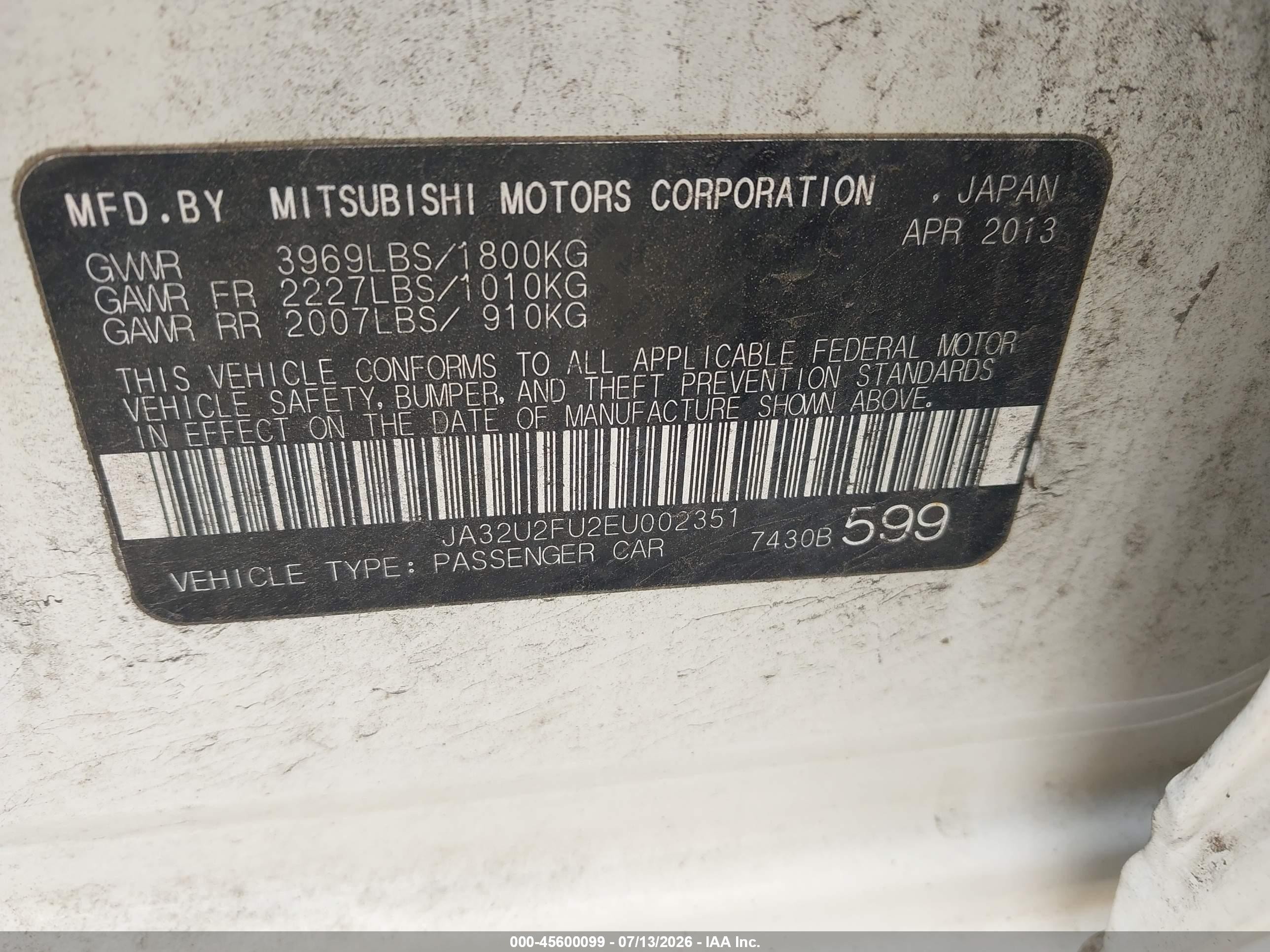 2014 Mitsubishi Lancer Es White vin: JA32U2FU2EU002351