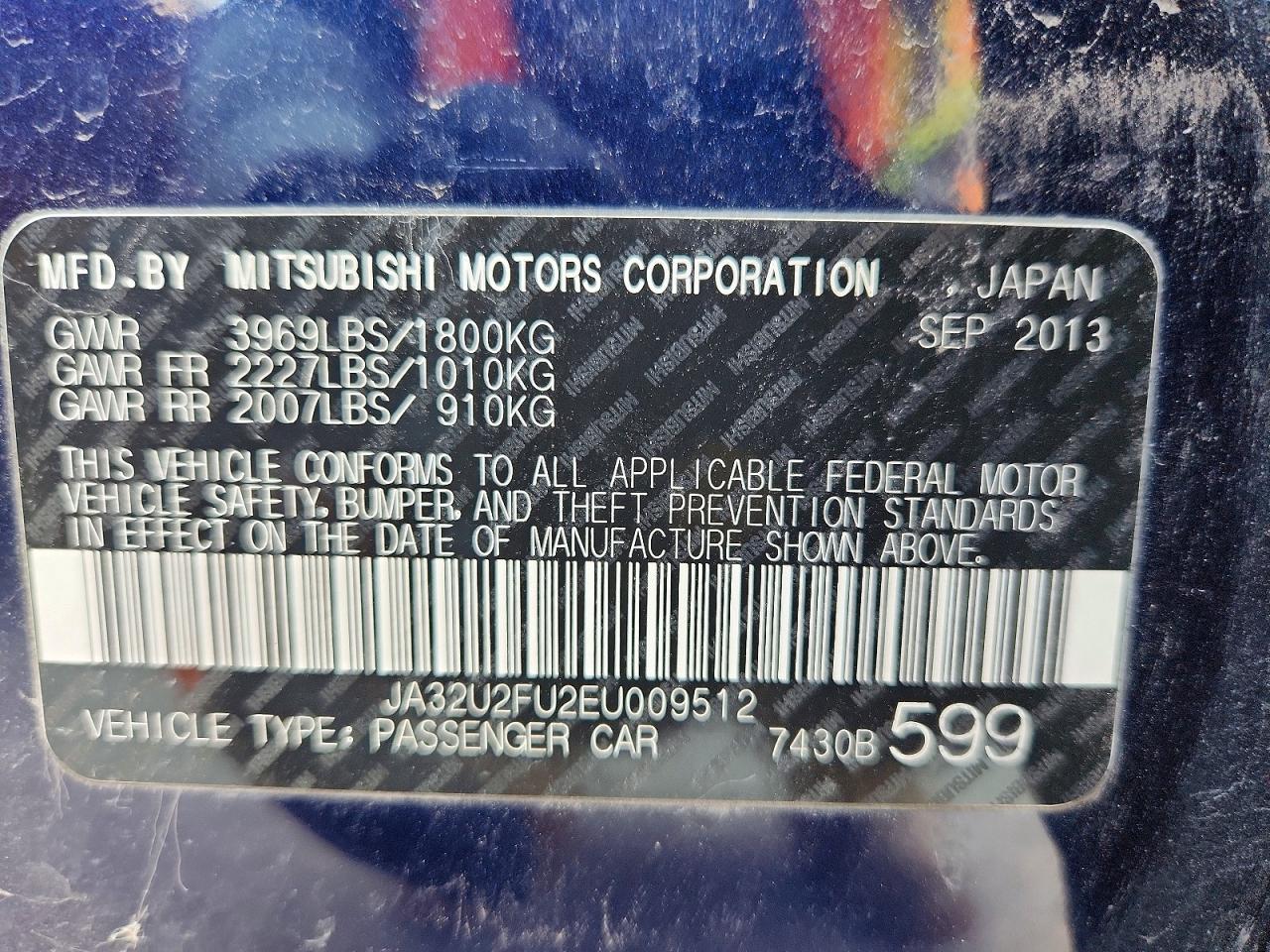2014 Mitsubishi Lancer Es/es Sport Blue vin: JA32U2FU2EU009512