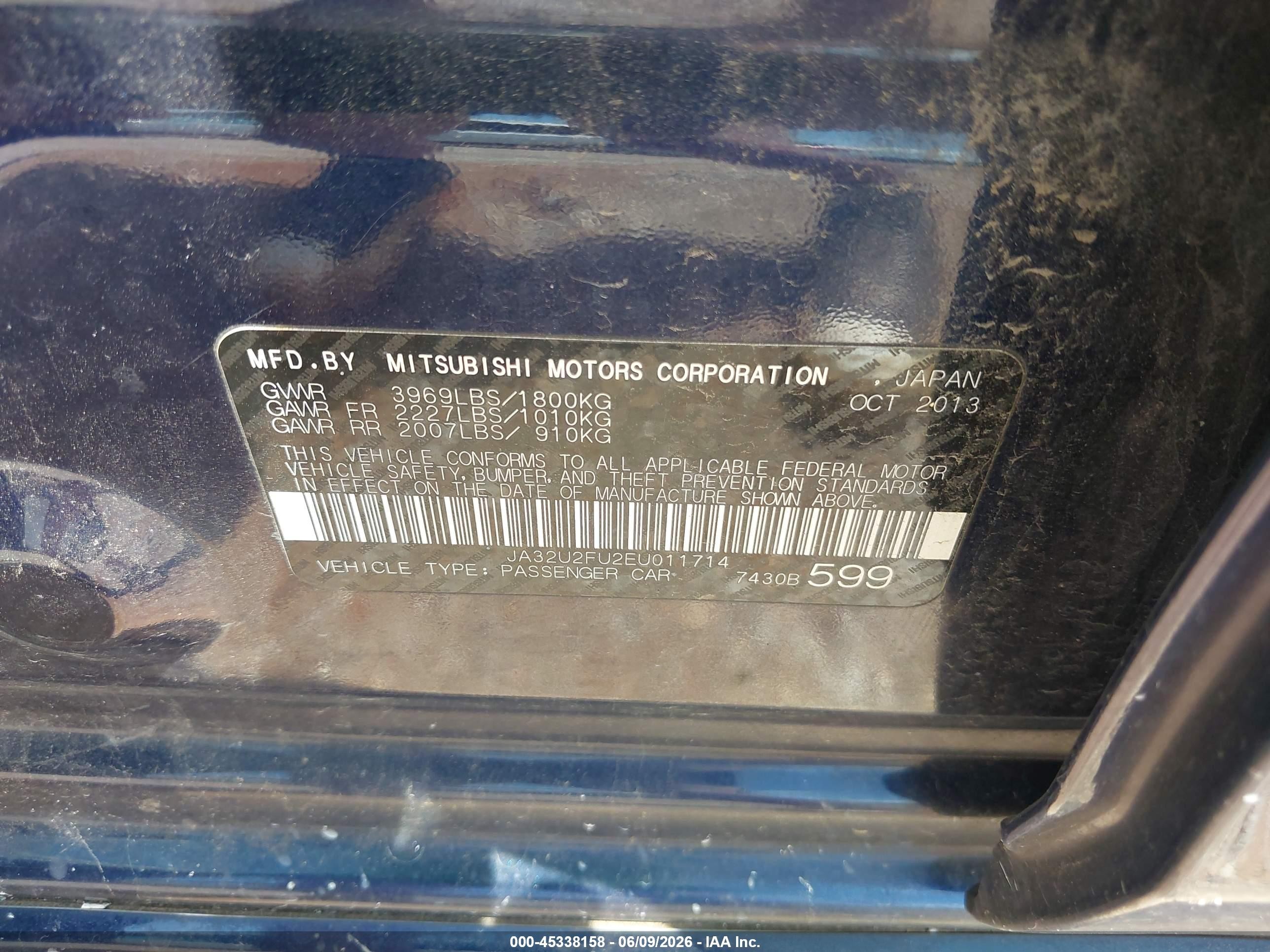 2014 Mitsubishi Lancer Es Blue vin: JA32U2FU2EU011714