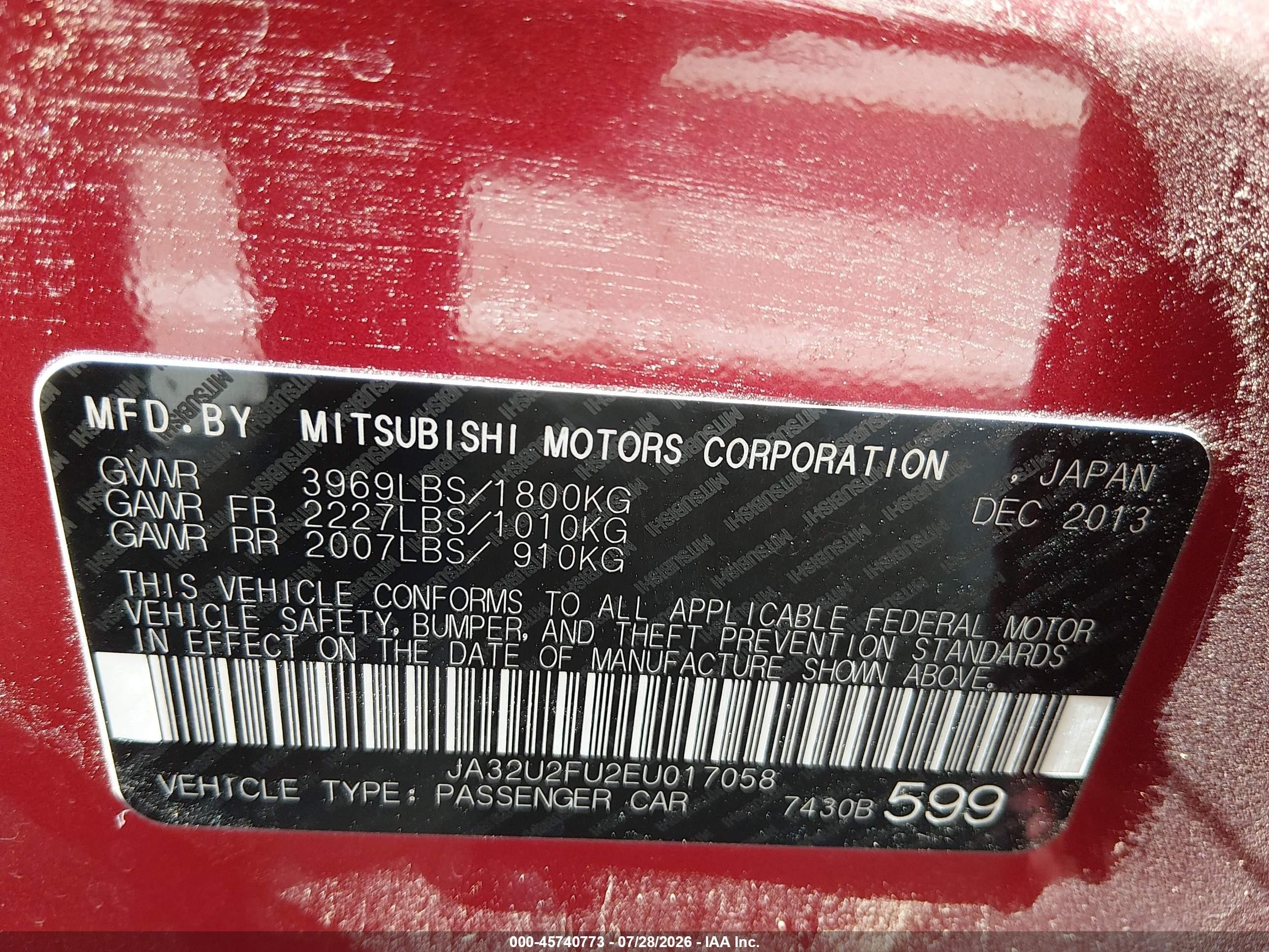 2014 Mitsubishi Lancer Es Red vin: JA32U2FU2EU017058