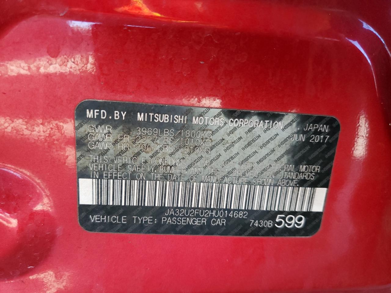 2017 Mitsubishi Lancer Es Red vin: JA32U2FU2HU014682
