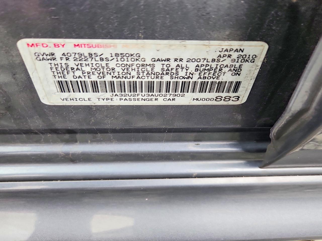 2010 Mitsubishi Lancer Es/es Sport Gray vin: JA32U2FU3AU027902