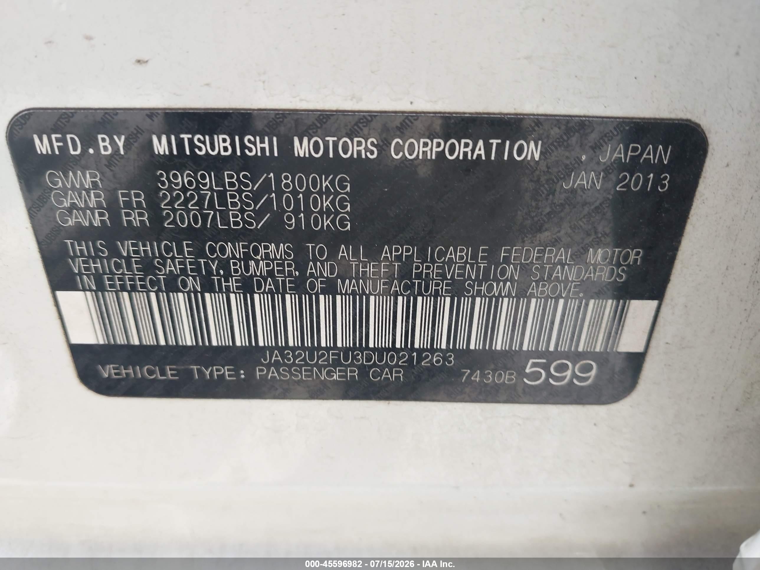 2013 Mitsubishi Lancer Es White vin: JA32U2FU3DU021263