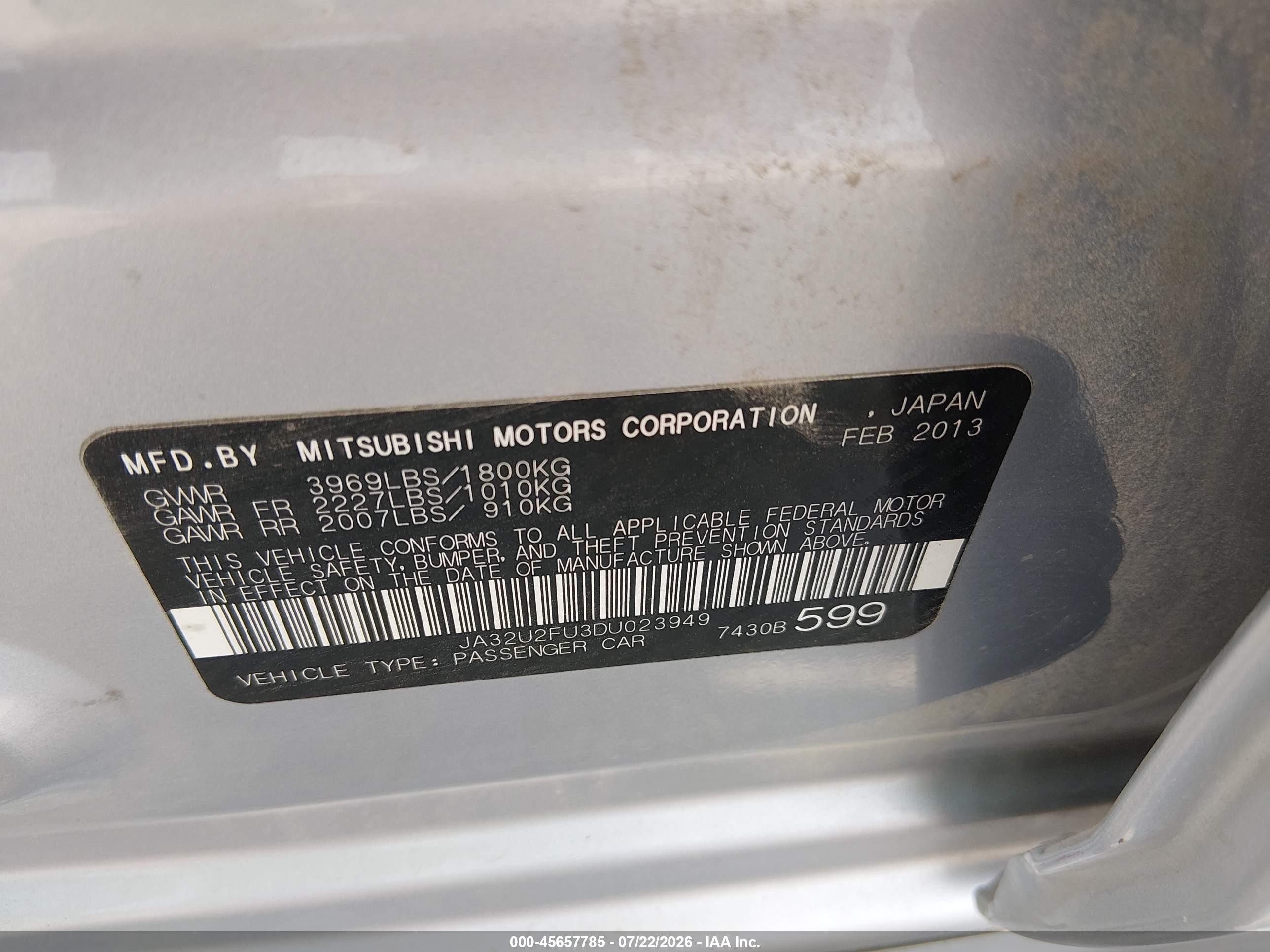 2013 Mitsubishi Lancer Es Silver vin: JA32U2FU3DU023949