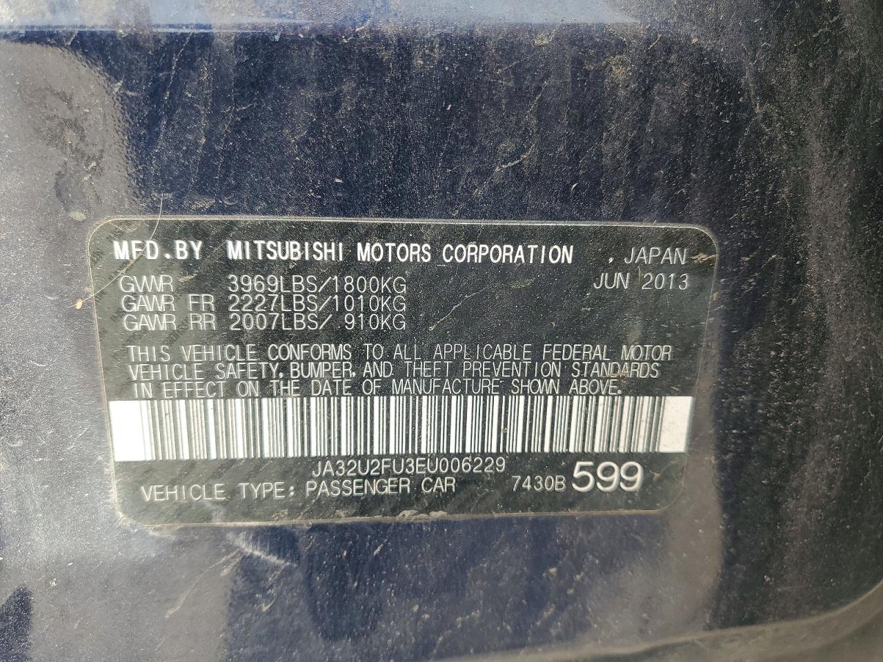 2014 Mitsubishi Lancer Es Blue vin: JA32U2FU3EU006229