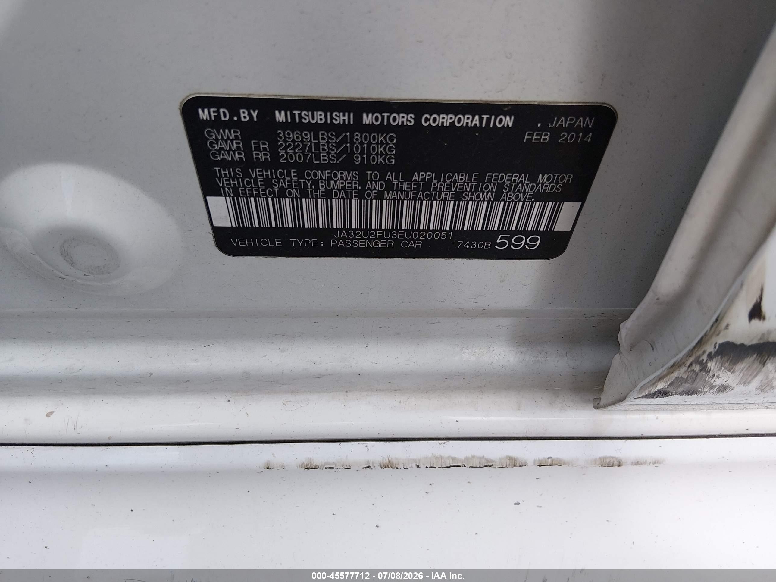 2014 Mitsubishi Lancer Es White vin: JA32U2FU3EU020051