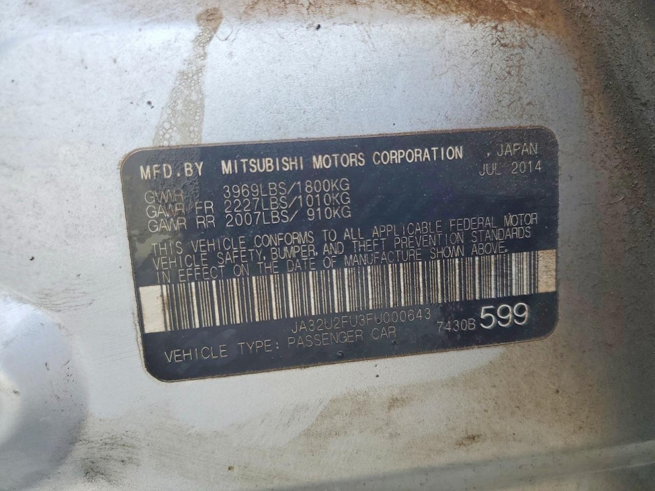 2015 Mitsubishi Lancer Es Silver vin: JA32U2FU3FU000643
