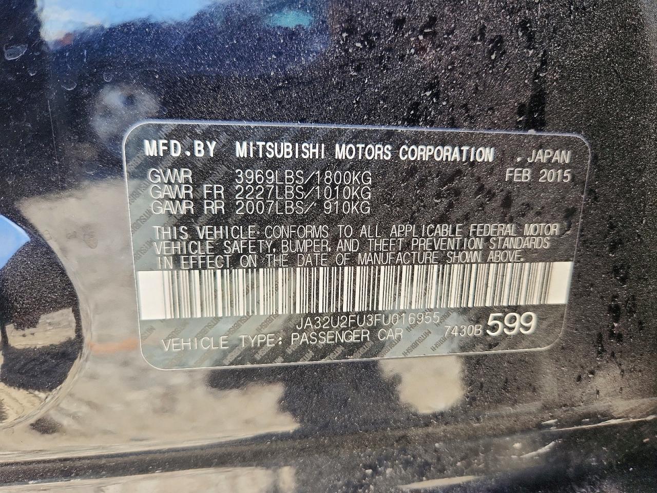 2015 Mitsubishi Lancer Es Black vin: JA32U2FU3FU016955