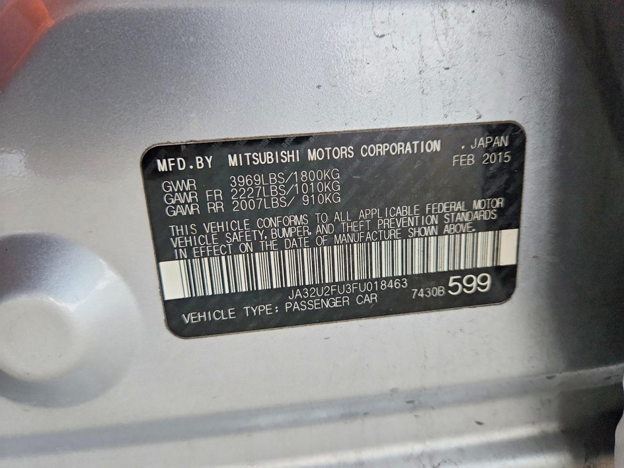 2015 Mitsubishi Lancer Es Silver vin: JA32U2FU3FU018463
