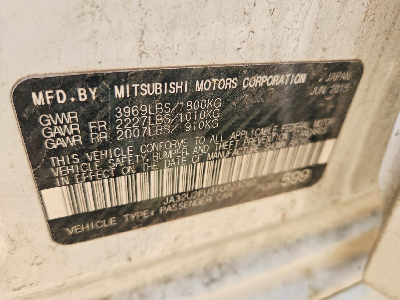 2015 Mitsubishi Lancer Es White vin: JA32U2FU3FU023260