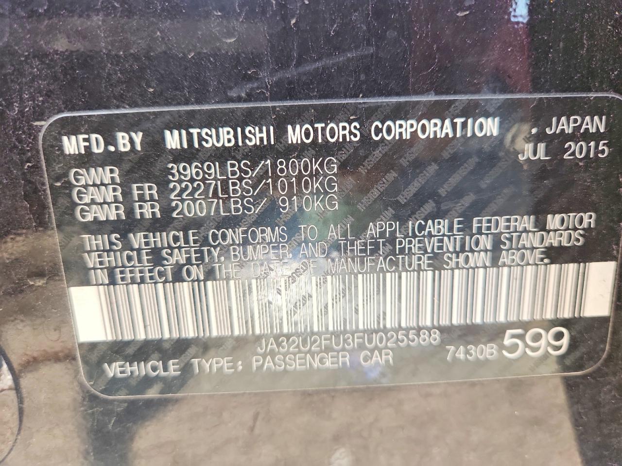 2015 Mitsubishi Lancer Es Black vin: JA32U2FU3FU025588