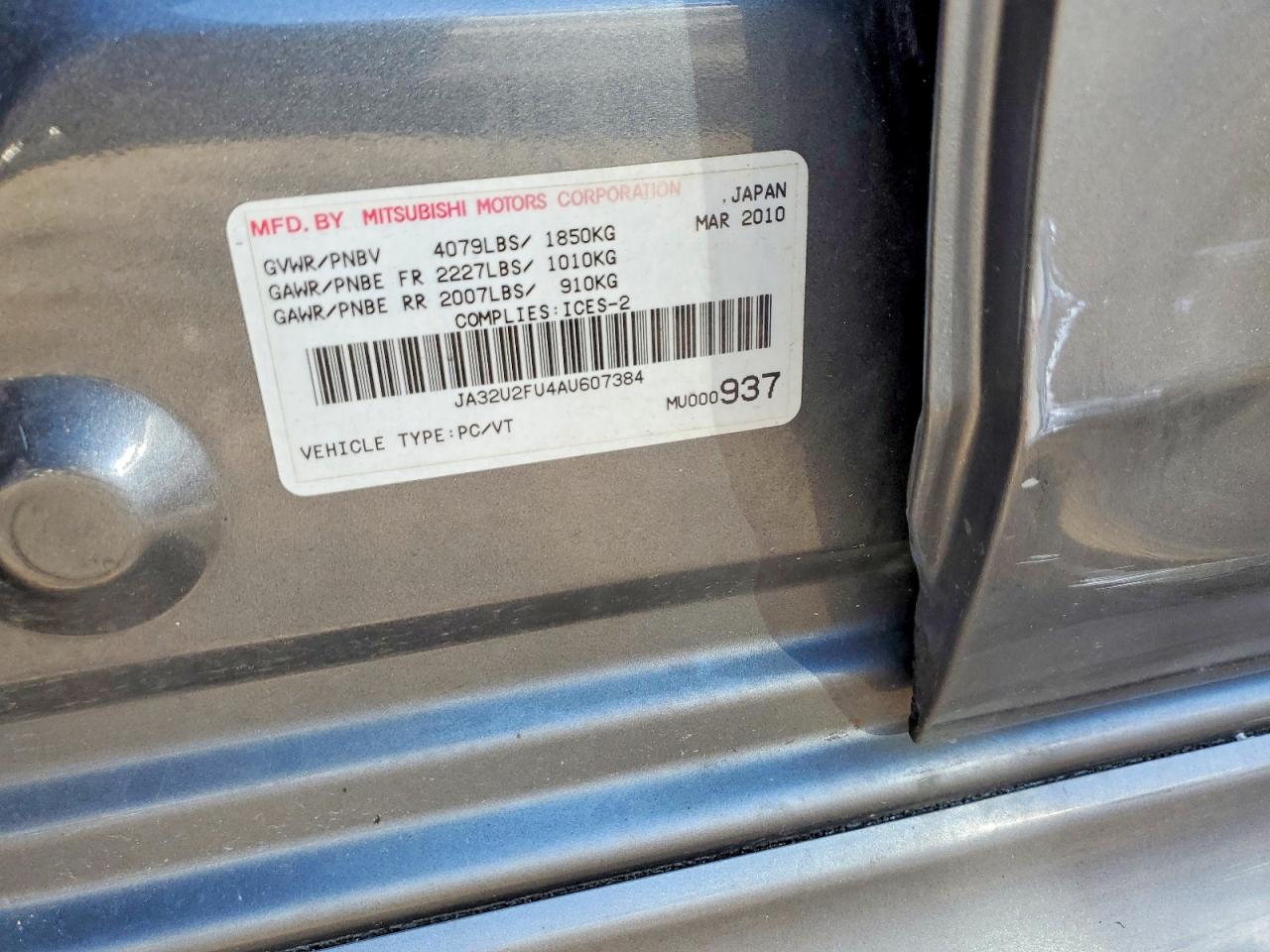 2010 Mitsubishi Lancer Es Gray vin: JA32U2FU4AU607384