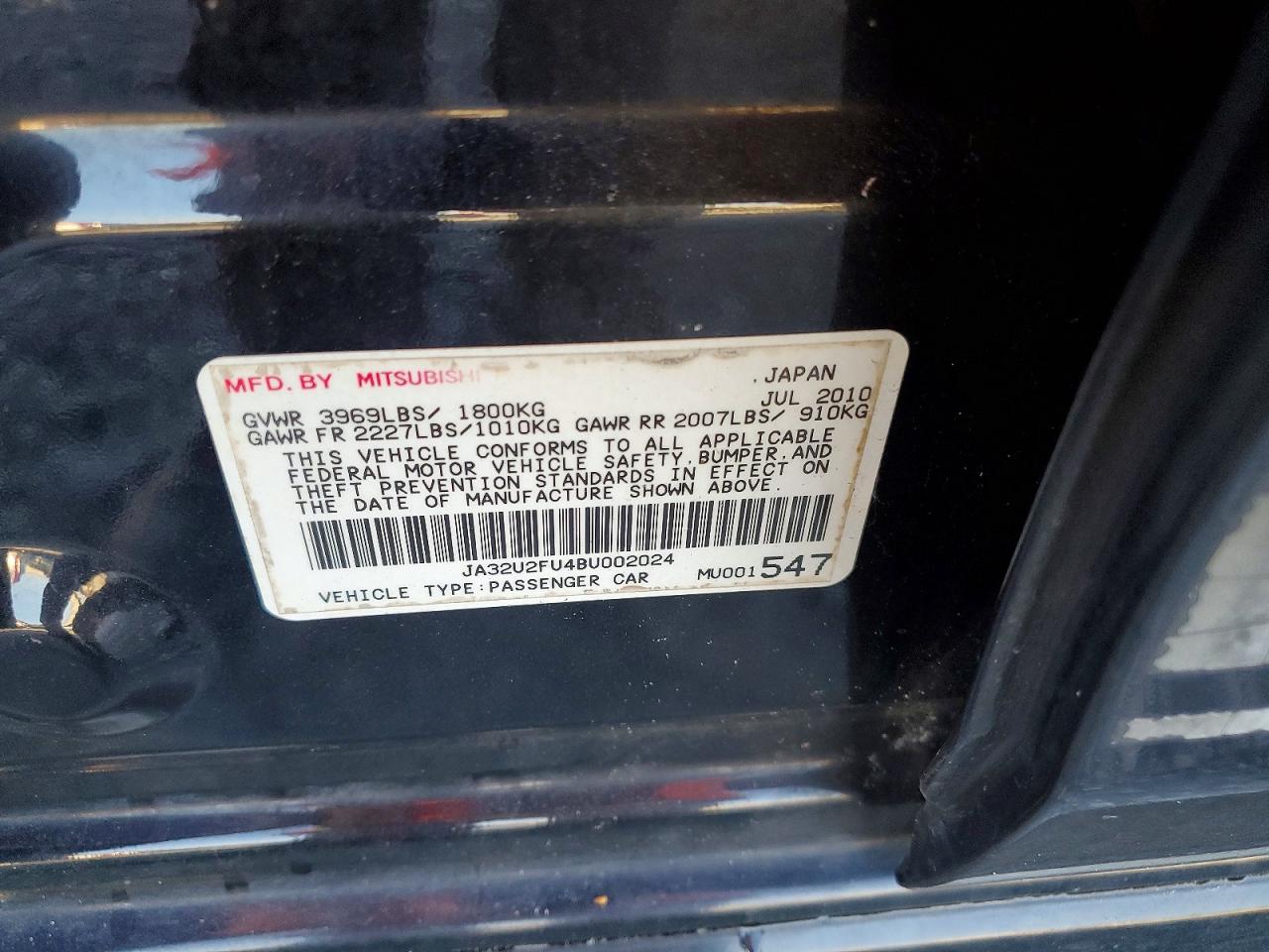 2011 Mitsubishi Lancer Es Black vin: JA32U2FU4BU002024