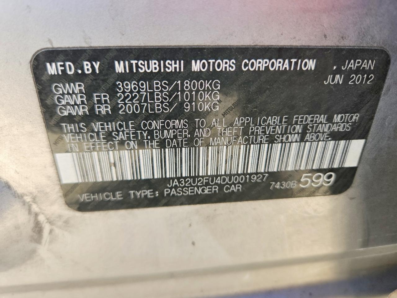2013 Mitsubishi Lancer Es/es Sport Silver vin: JA32U2FU4DU001927