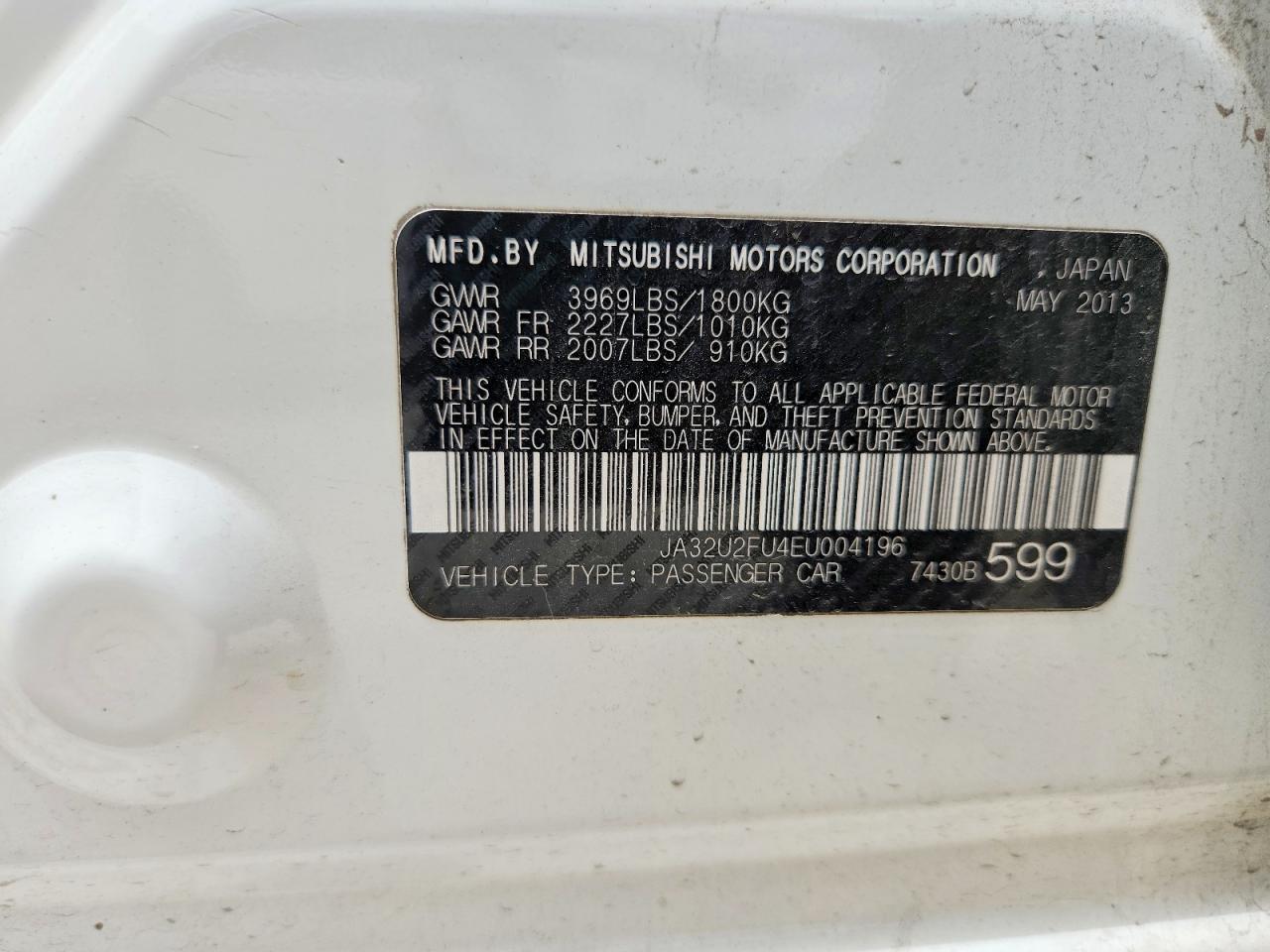 2014 Mitsubishi Lancer Es/es Sport White vin: JA32U2FU4EU004196