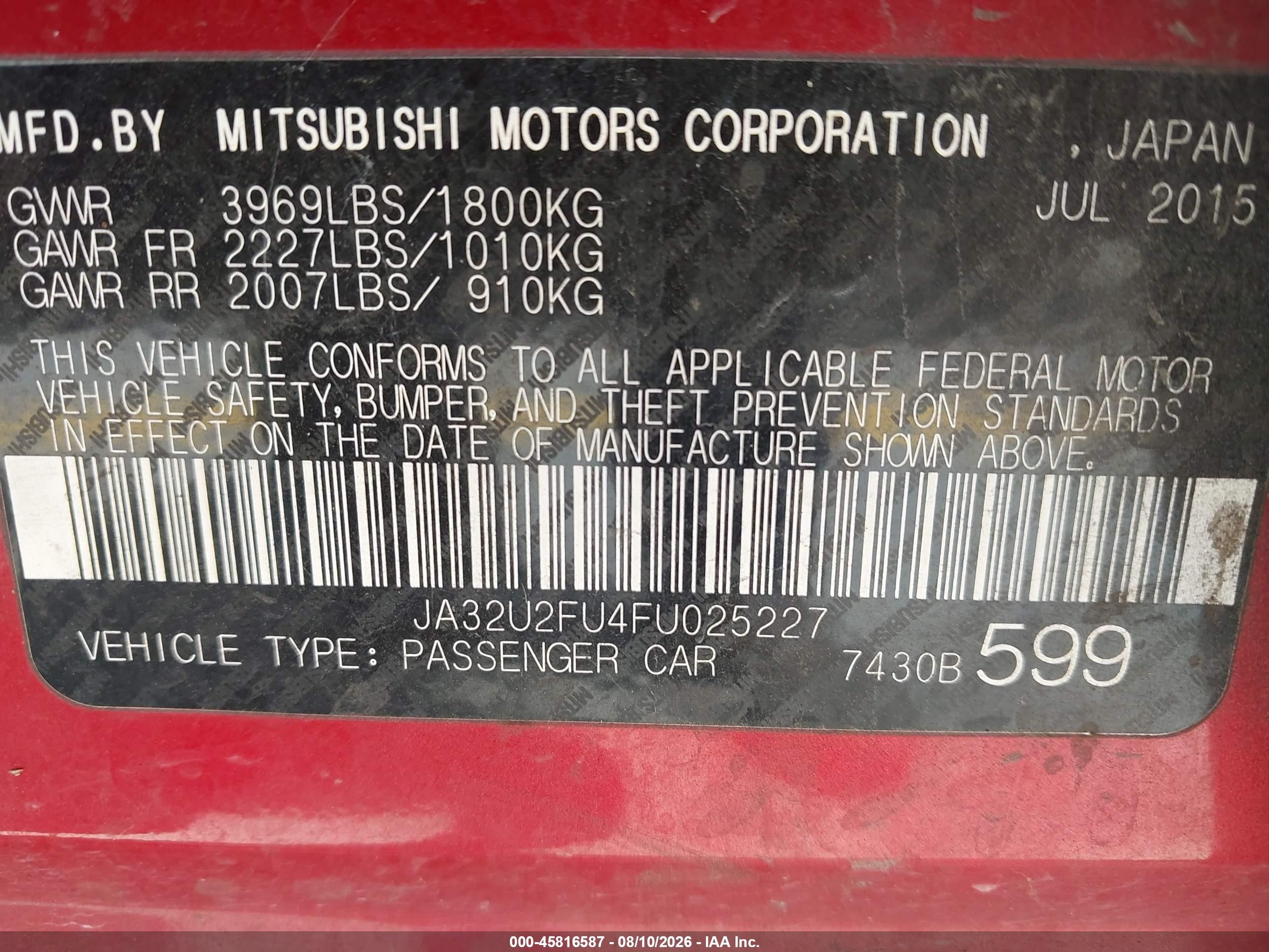2015 Mitsubishi Lancer Es Red vin: JA32U2FU4FU025227