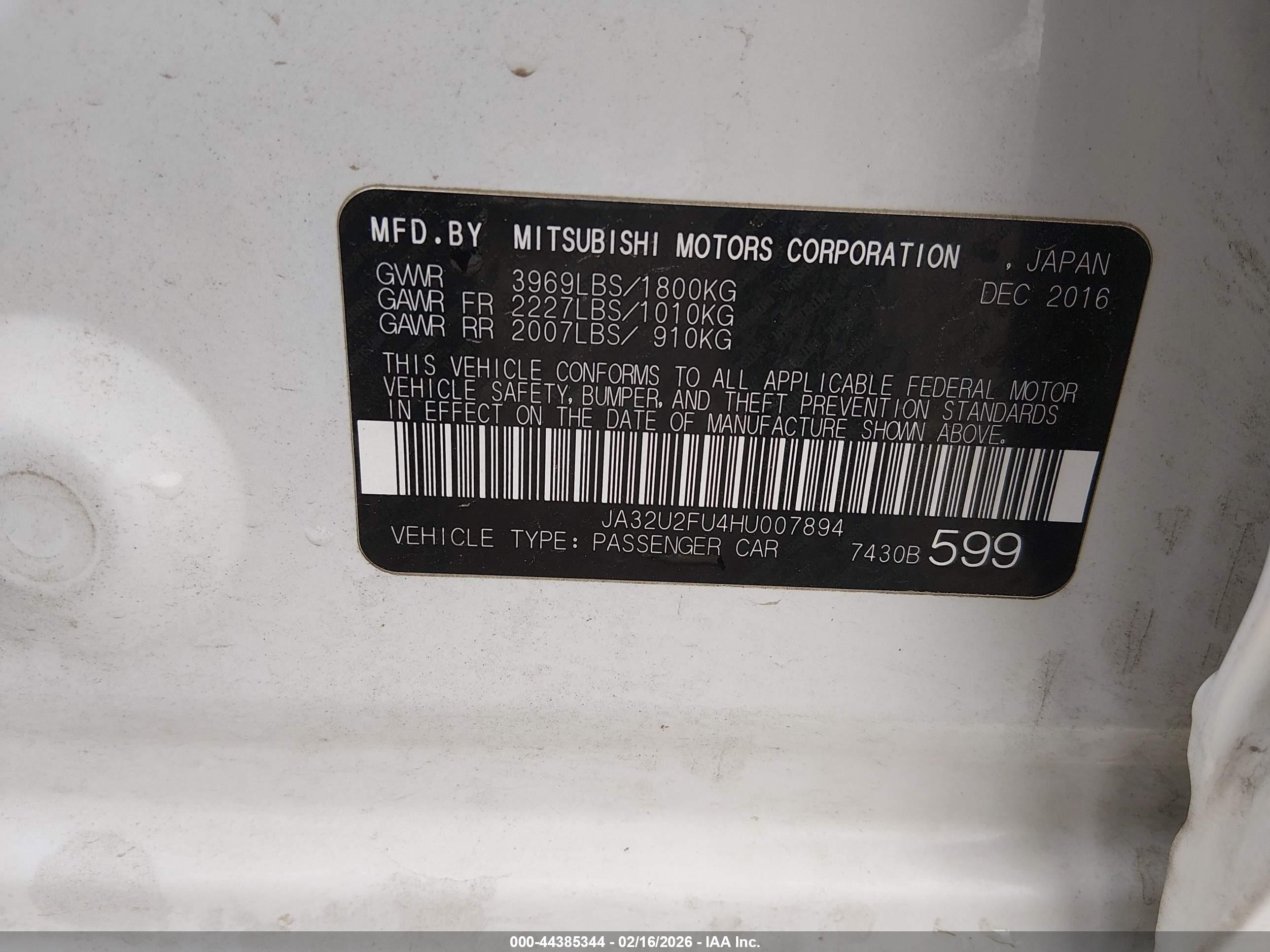 2017 Mitsubishi Lancer Es White vin: JA32U2FU4HU007894