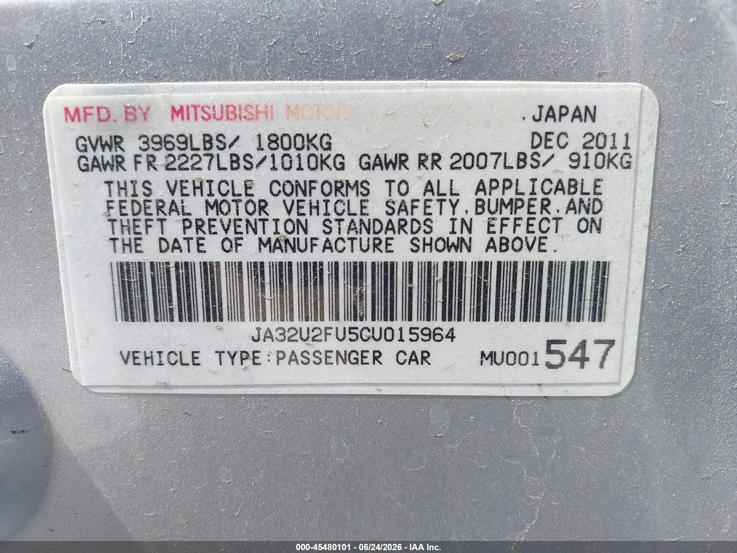 2012 Mitsubishi Lancer Es Silver vin: JA32U2FU5CU015964
