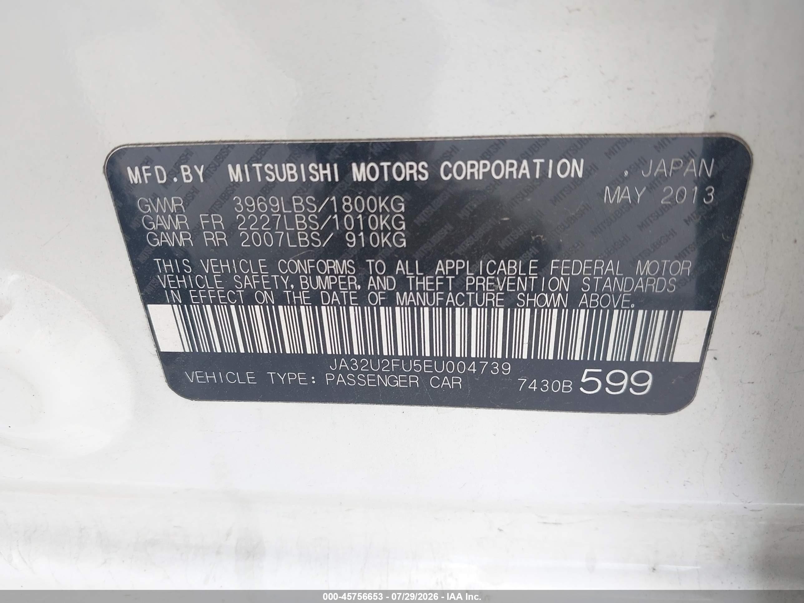 2014 Mitsubishi Lancer Es White vin: JA32U2FU5EU004739