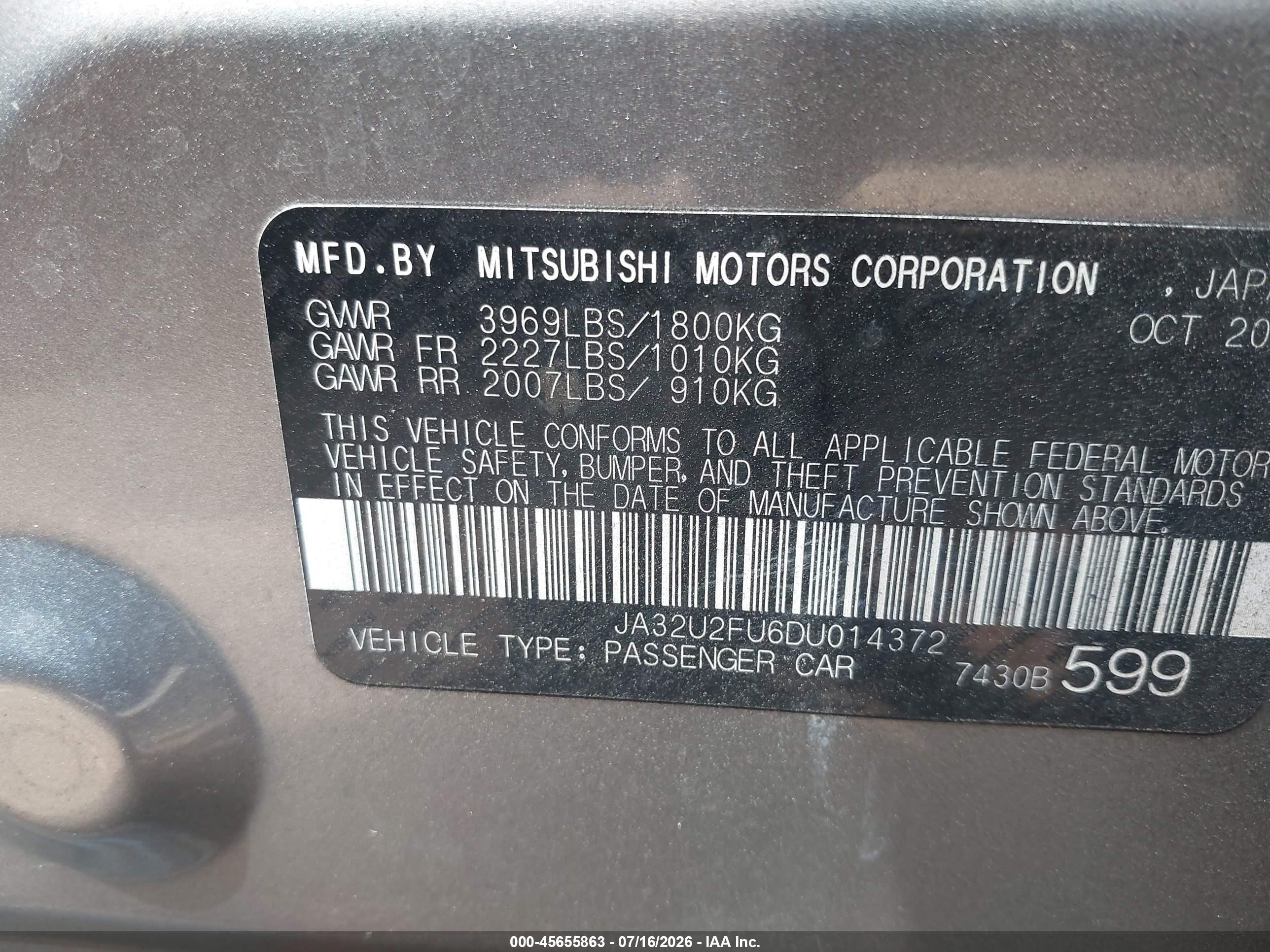 2013 Mitsubishi Lancer Es Gray vin: JA32U2FU6DU014372