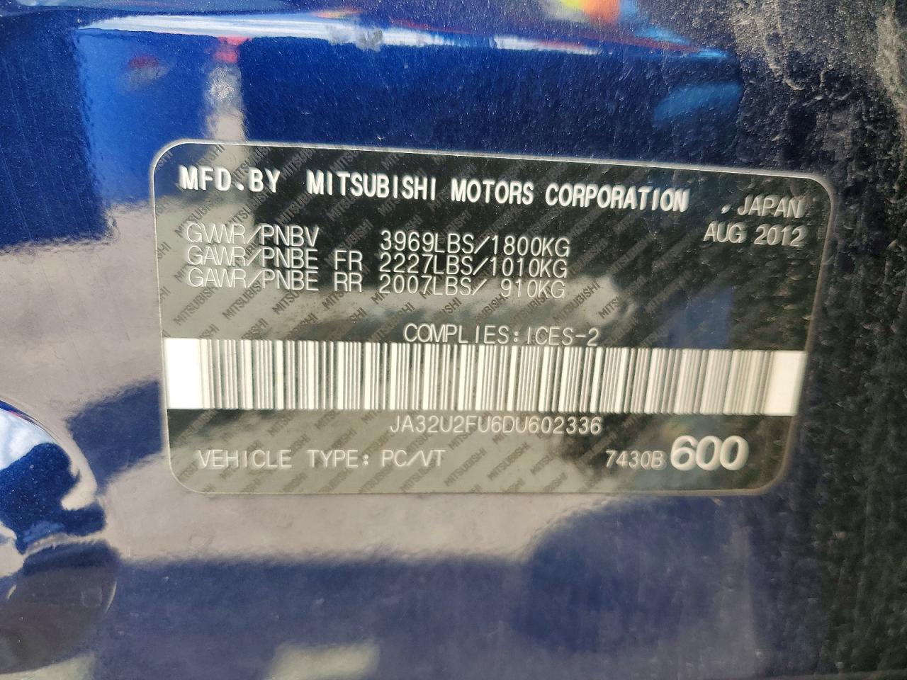 2013 Mitsubishi Lancer Es/es Sport Blue vin: JA32U2FU6DU602336