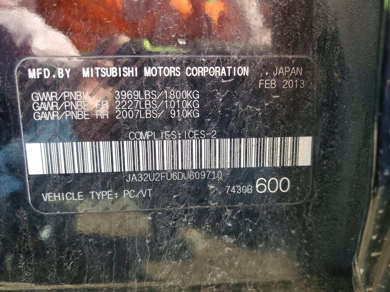 2013 Mitsubishi Lancer Es Black vin: JA32U2FU6DU609710