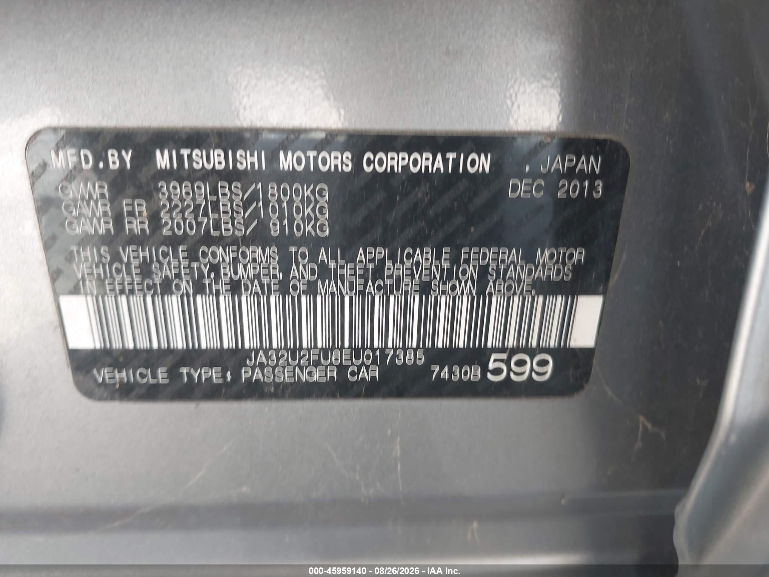 2014 Mitsubishi Lancer Es Gray vin: JA32U2FU6EU017385