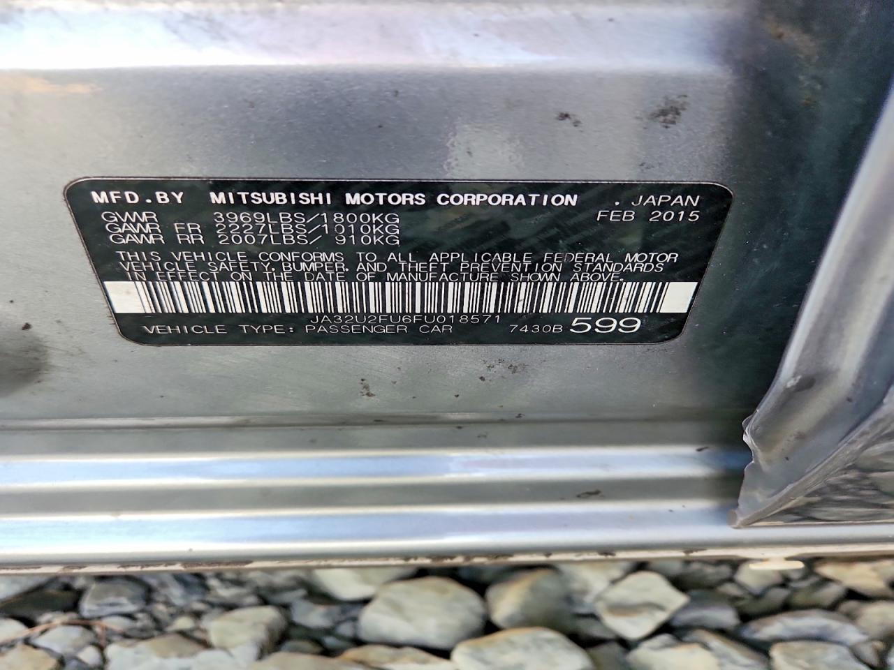 2015 Mitsubishi Lancer Es Gray vin: JA32U2FU6FU018571