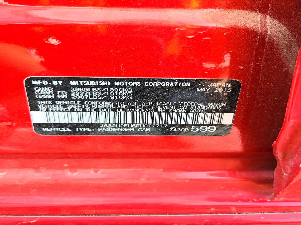 2015 Mitsubishi Lancer Es Red vin: JA32U2FU6FU022717