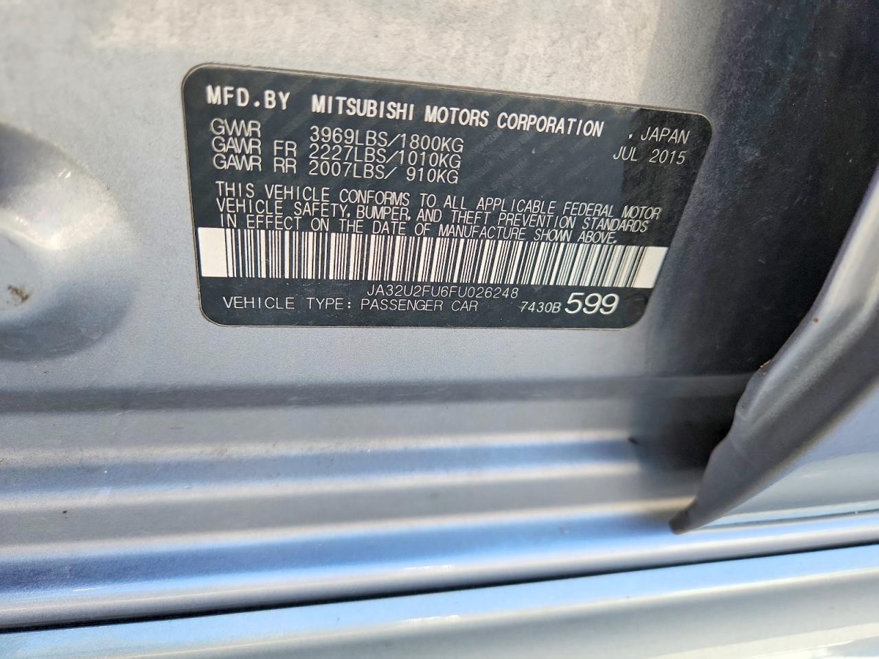 2015 Mitsubishi Lancer Es Gray vin: JA32U2FU6FU026248