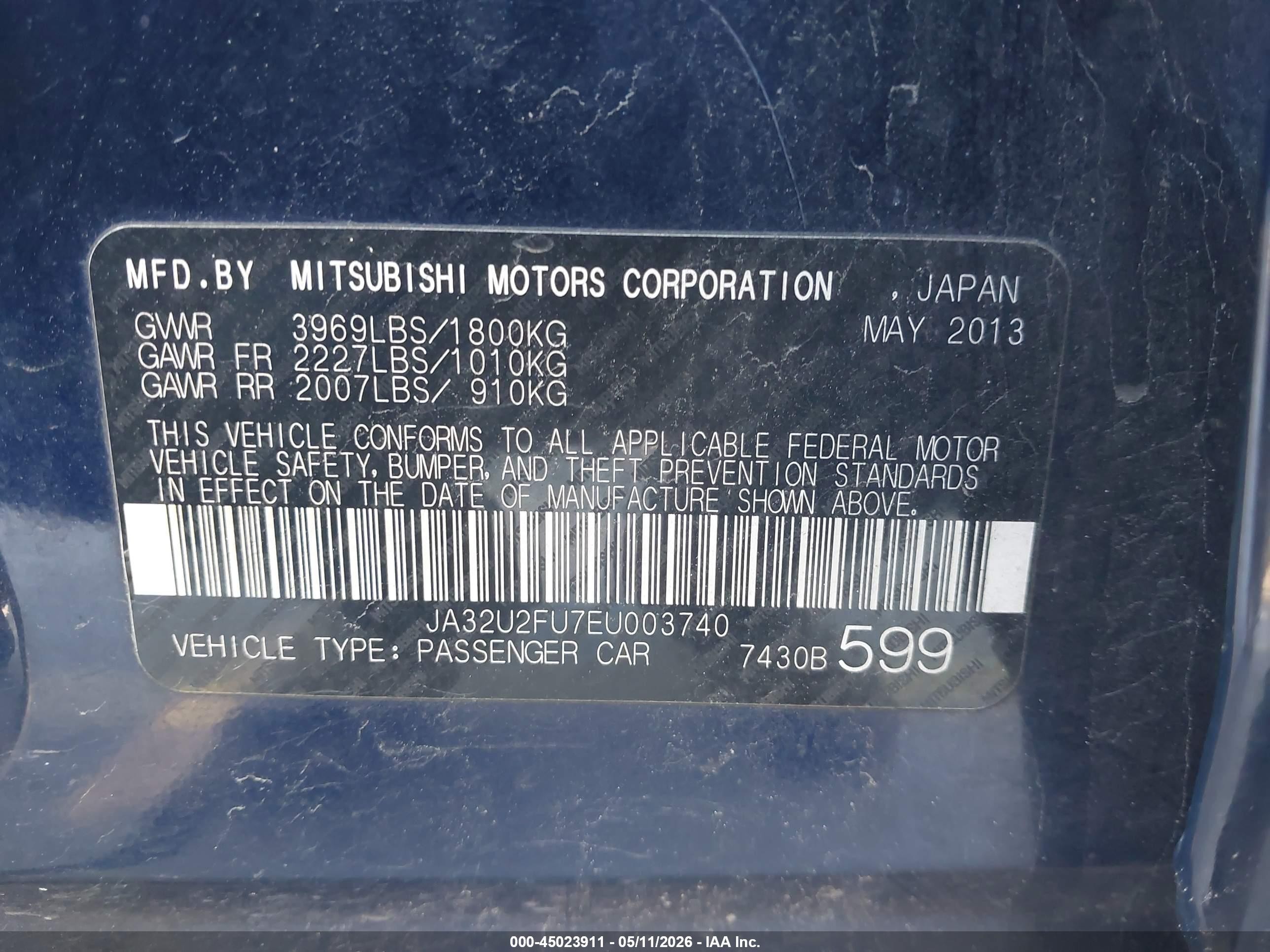 2014 Mitsubishi Lancer Es Dark Blue vin: JA32U2FU7EU003740