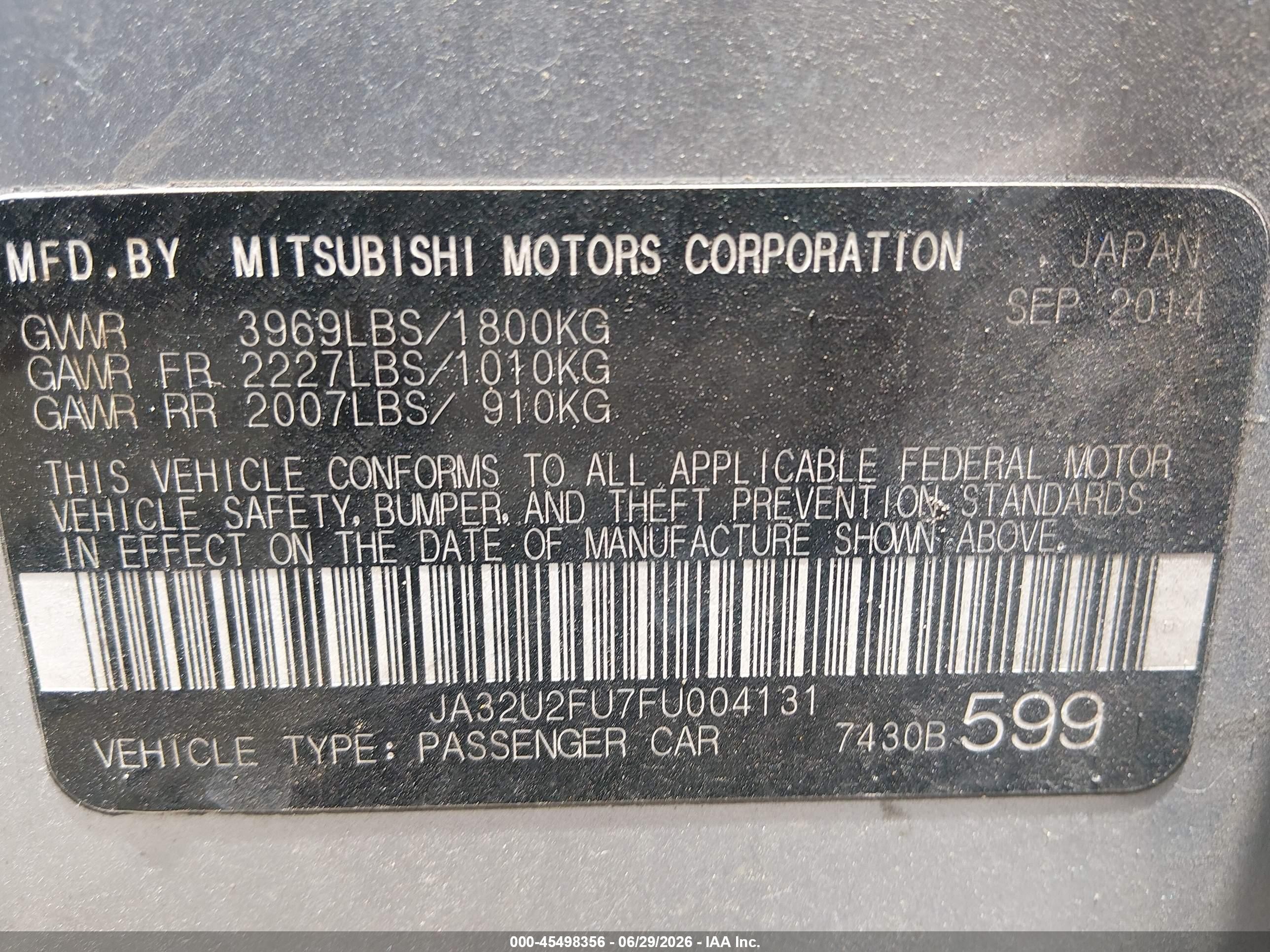 2015 Mitsubishi Lancer Es Gray vin: JA32U2FU7FU004131