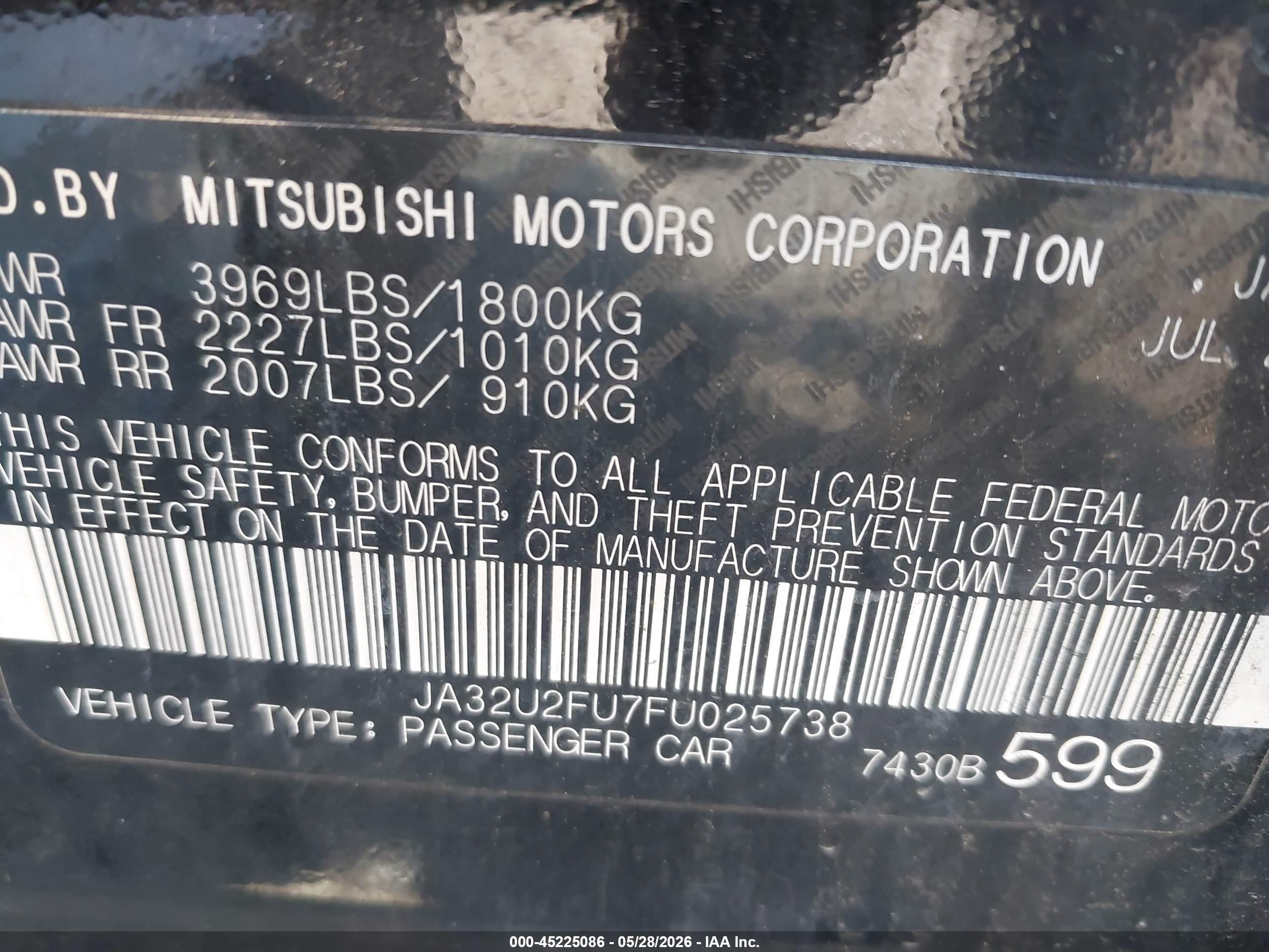2015 Mitsubishi Lancer Es Black vin: JA32U2FU7FU025738