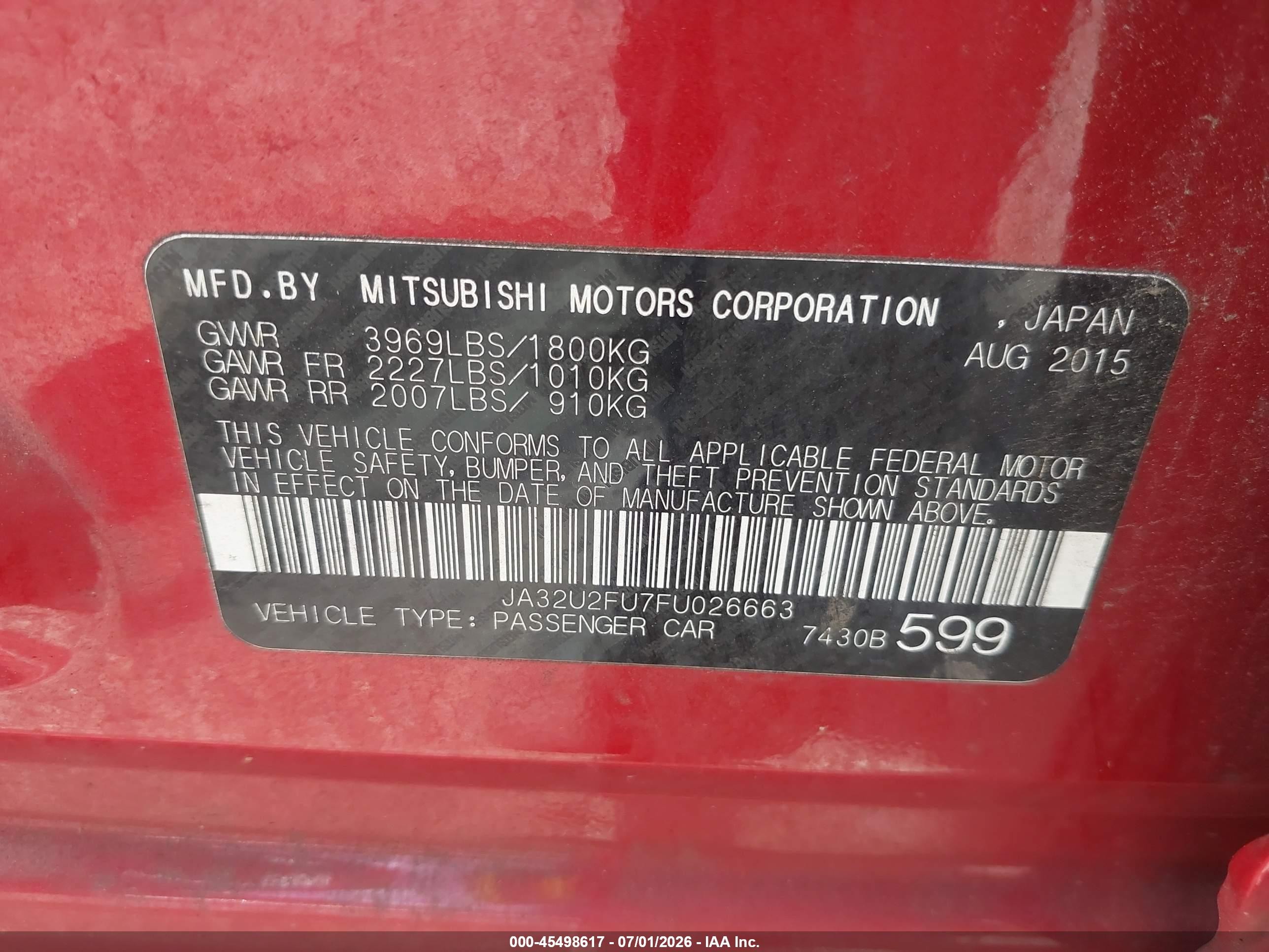2015 Mitsubishi Lancer Es Red vin: JA32U2FU7FU026663