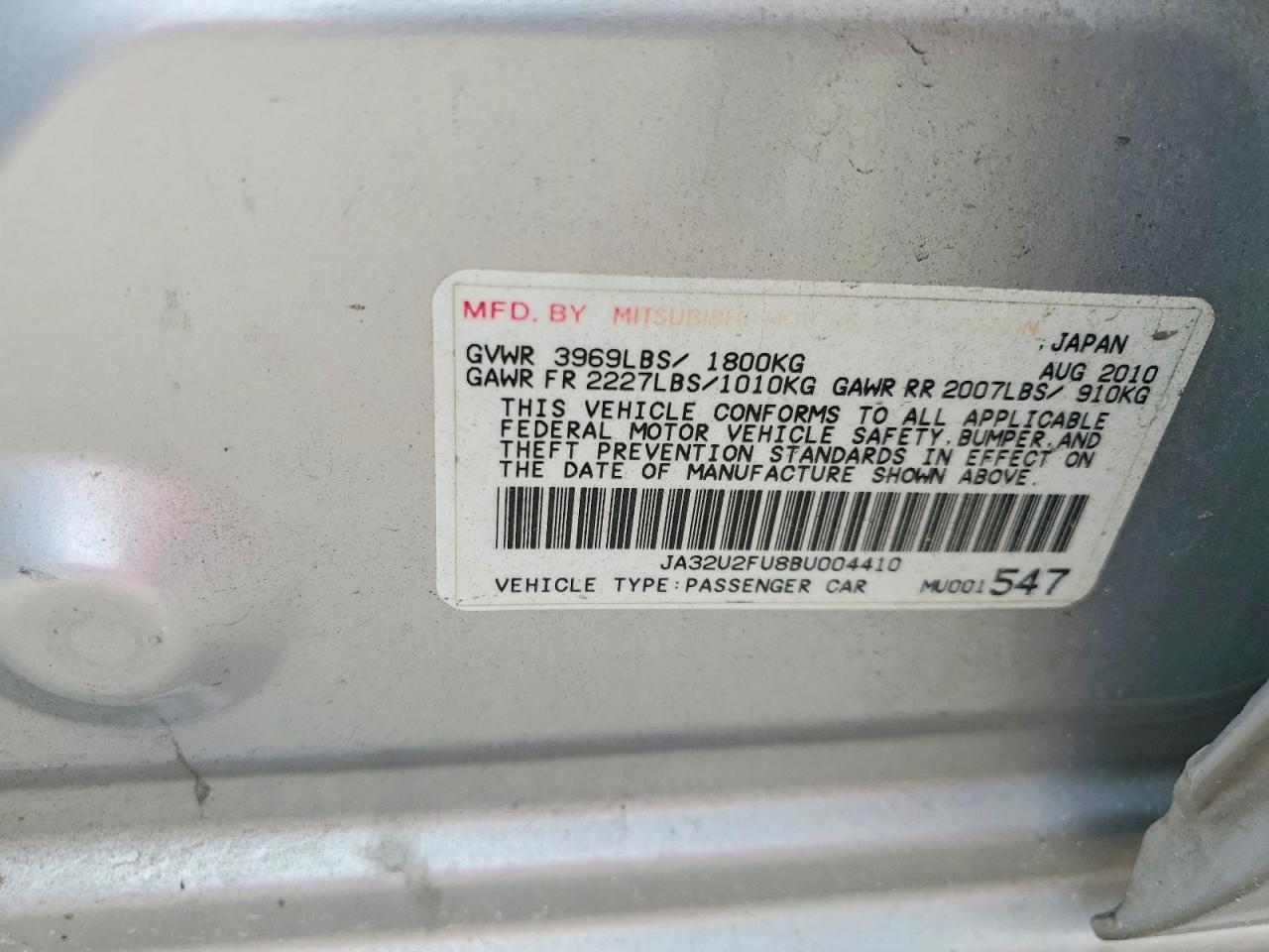 2011 Mitsubishi Lancer Silver vin: JA32U2FU8BU004410