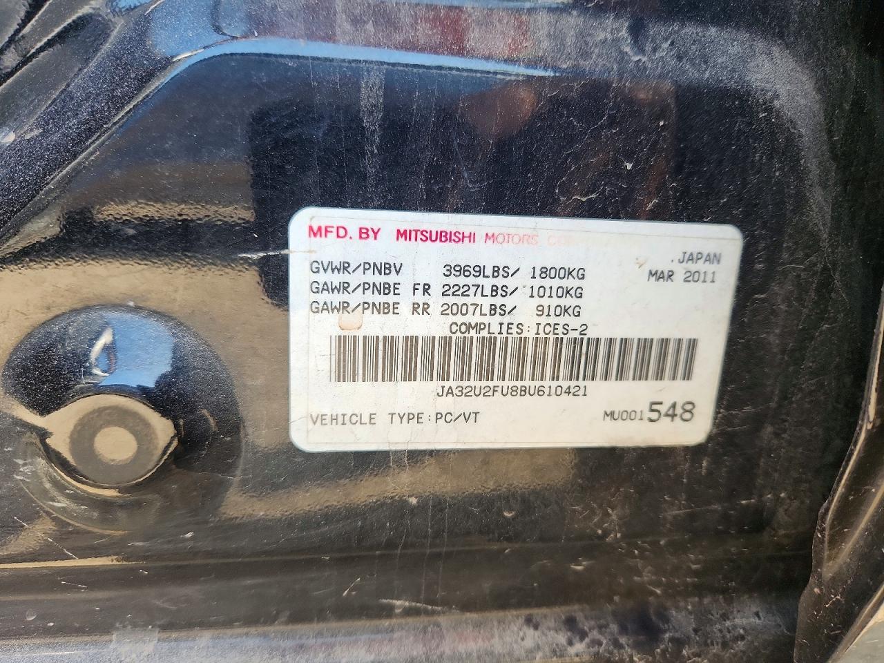 2011 Mitsubishi Lancer Es/es Sport Black vin: JA32U2FU8BU610421